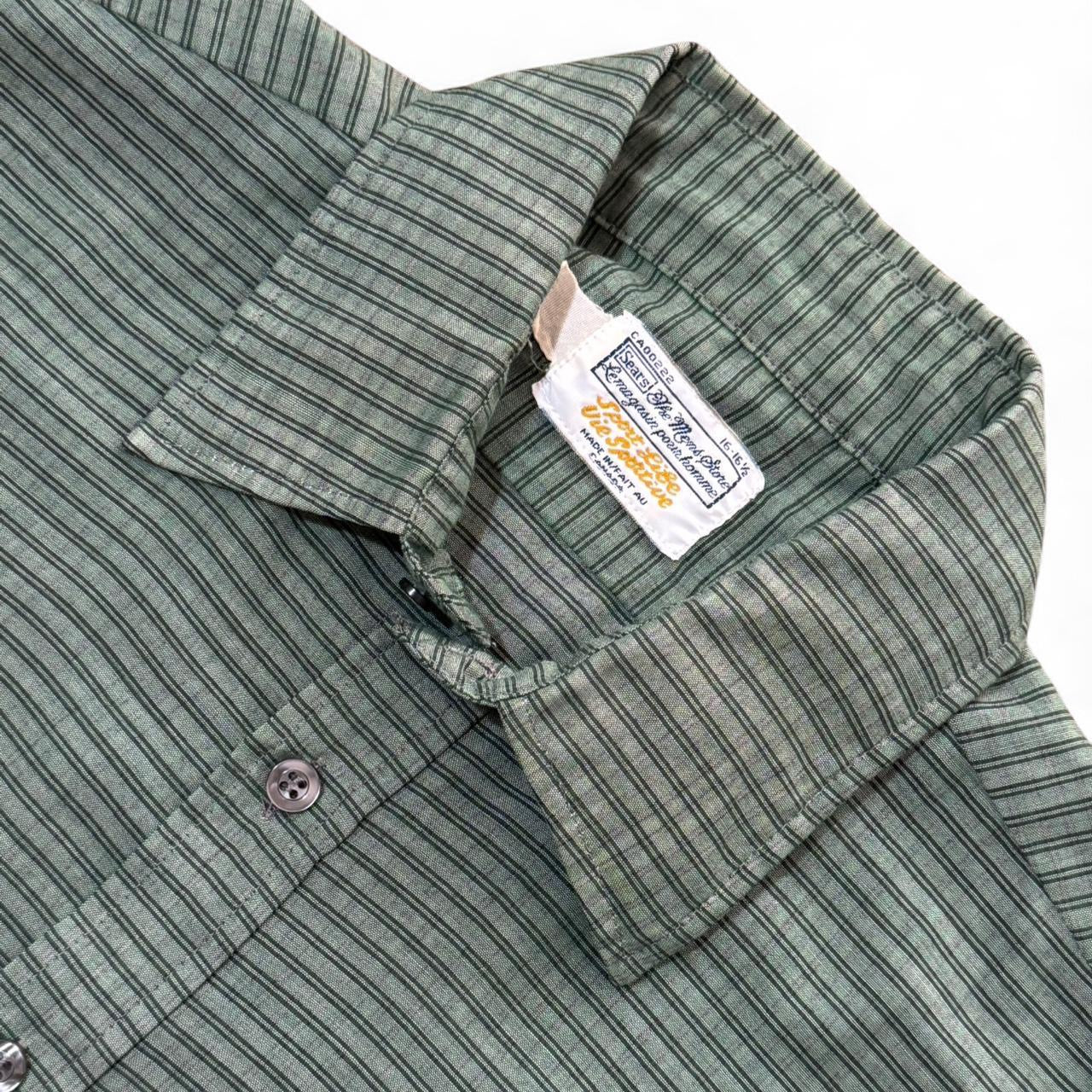 70s Sears Sport Life Lightweight Green Plaid Button Up