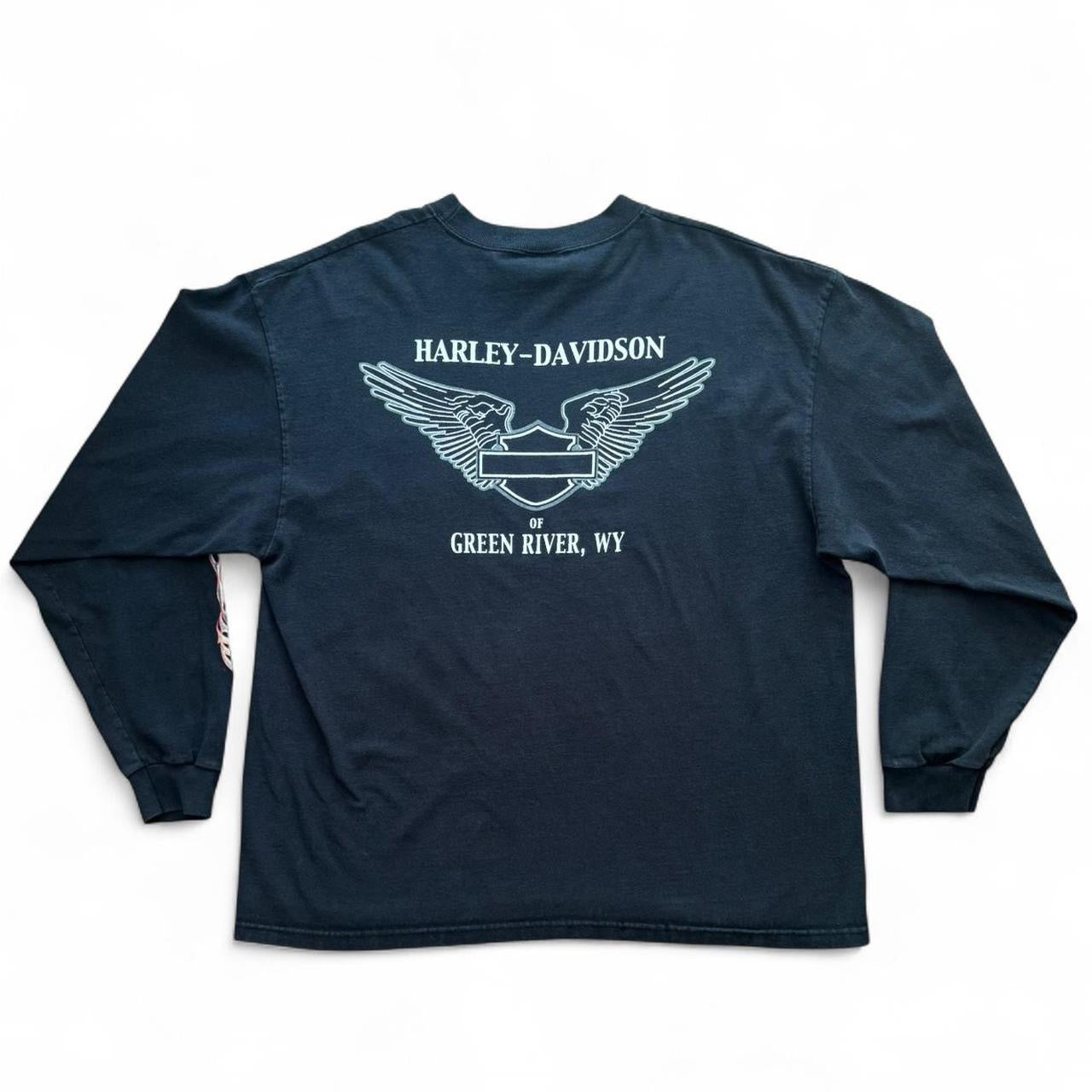 Vintage Harley Davidson Red Tribal Flaming Eagle Green River Wyoming Biker Motorcycle Long Sleeve
