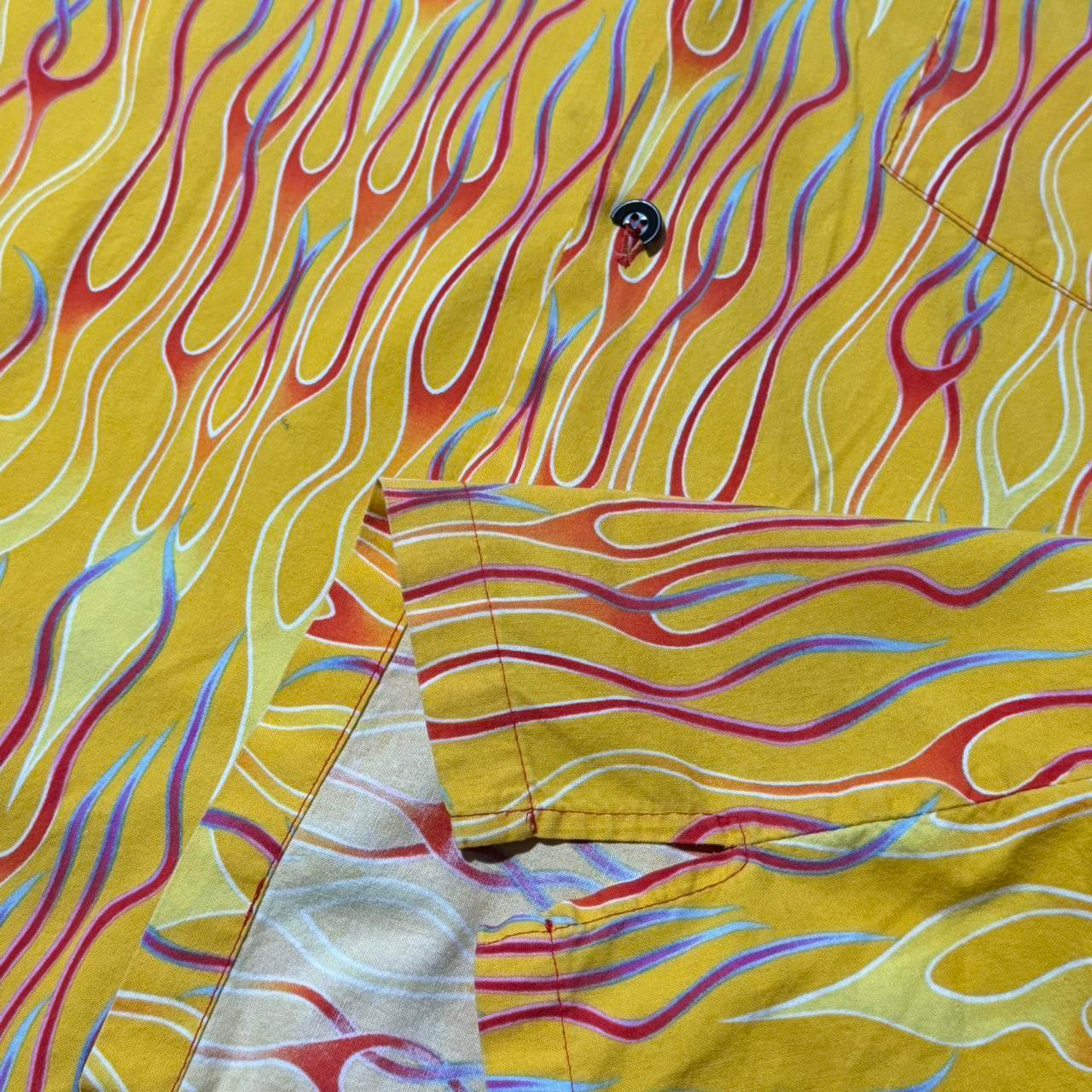 90s AOP Yellow Flames Gradient Button Up