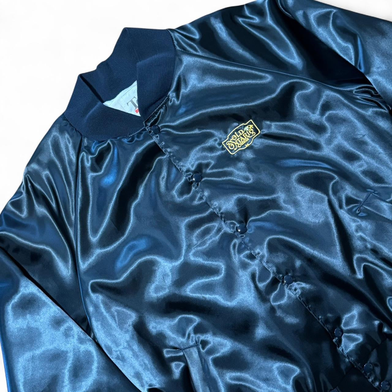 80s Old Ontario Navy Blue Satin Nylon Bomber Jacket
