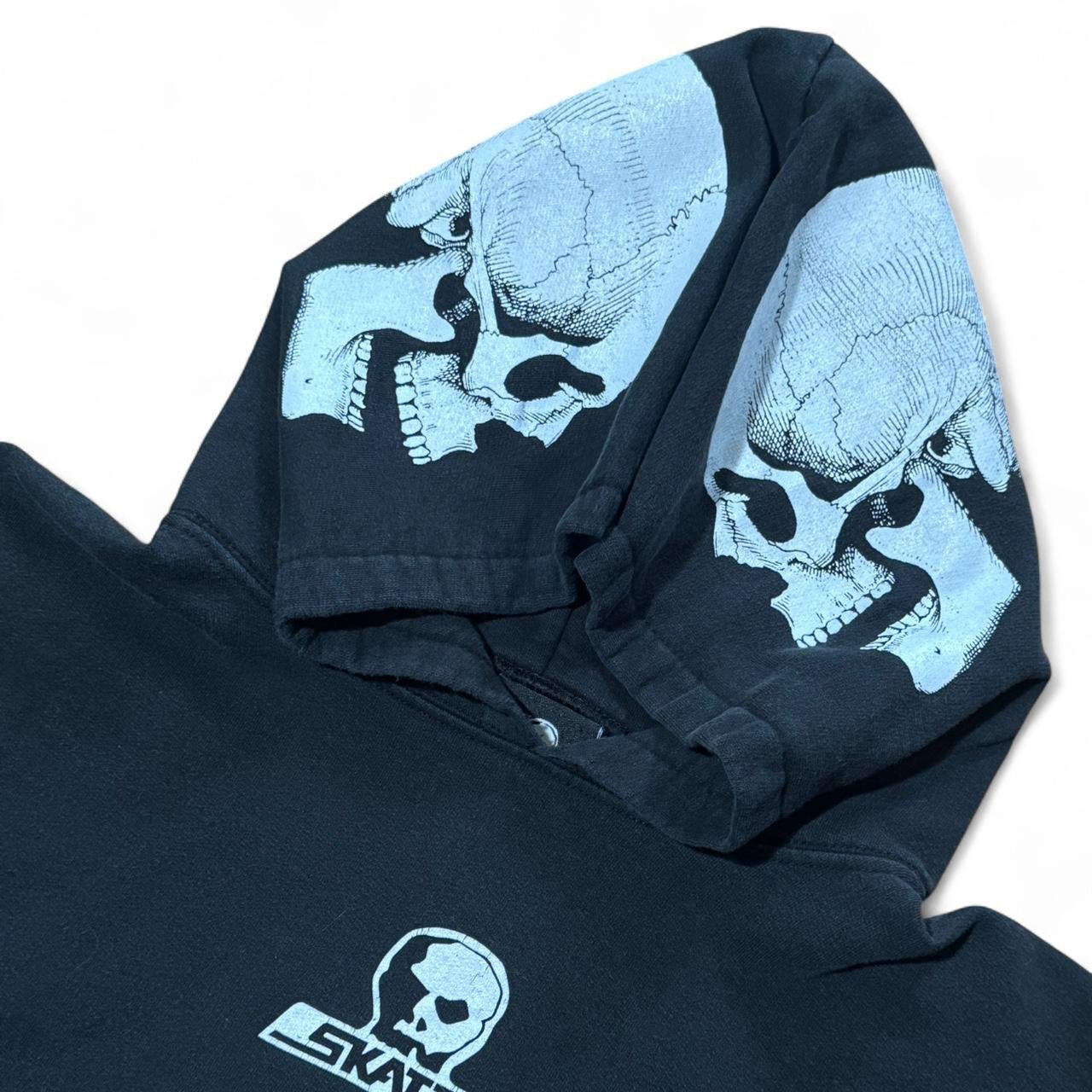 Rare Vintage Y2K Skull Skates Skeleton Sleeve Graphic Pullover Hoodie