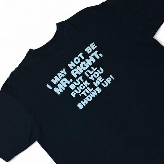 90s I May Not Be Mr.Right But I’ll Fuck You Til He Shows Up Novelty Joke Tee