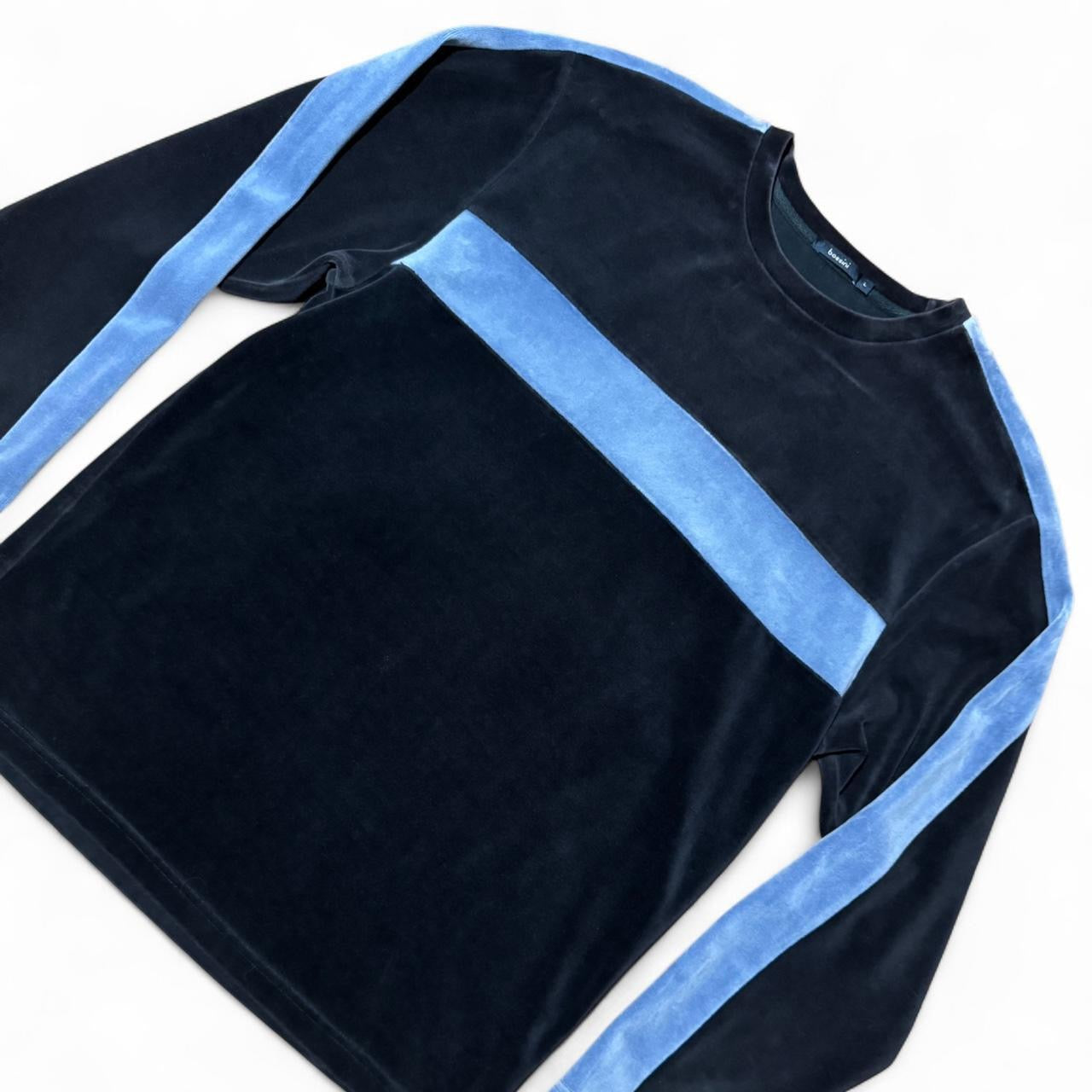 Navy/Baby Blue Velour Long Sleeve Sweatshirt