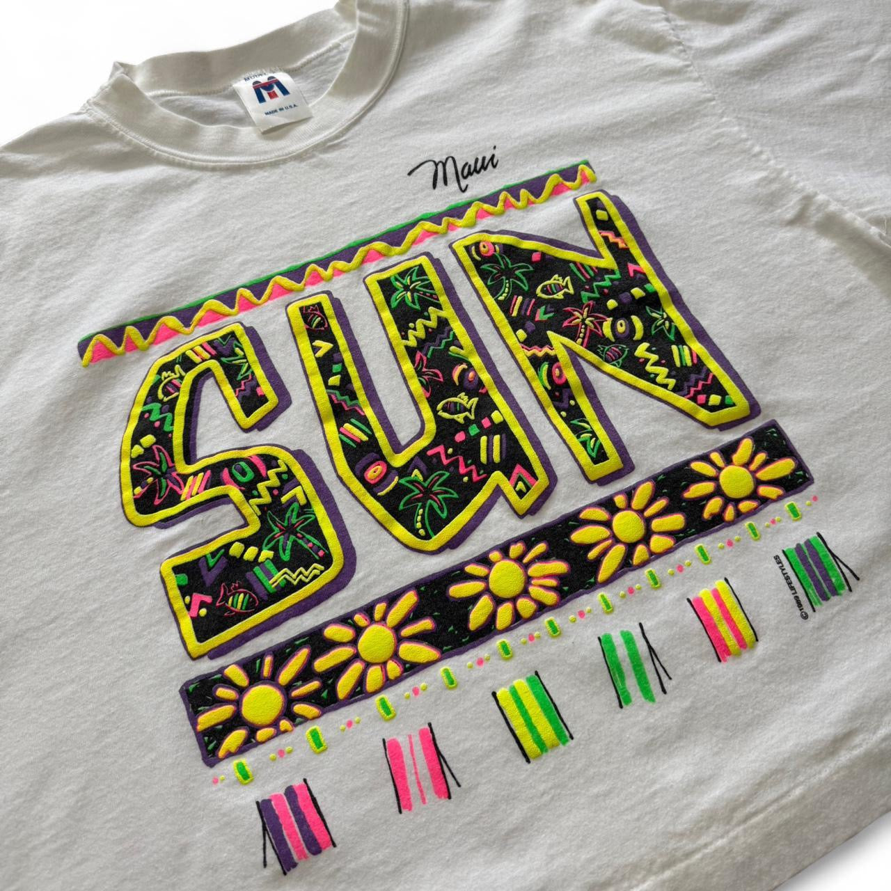 90s Puff Print Neon Maui Crop Top Shirt