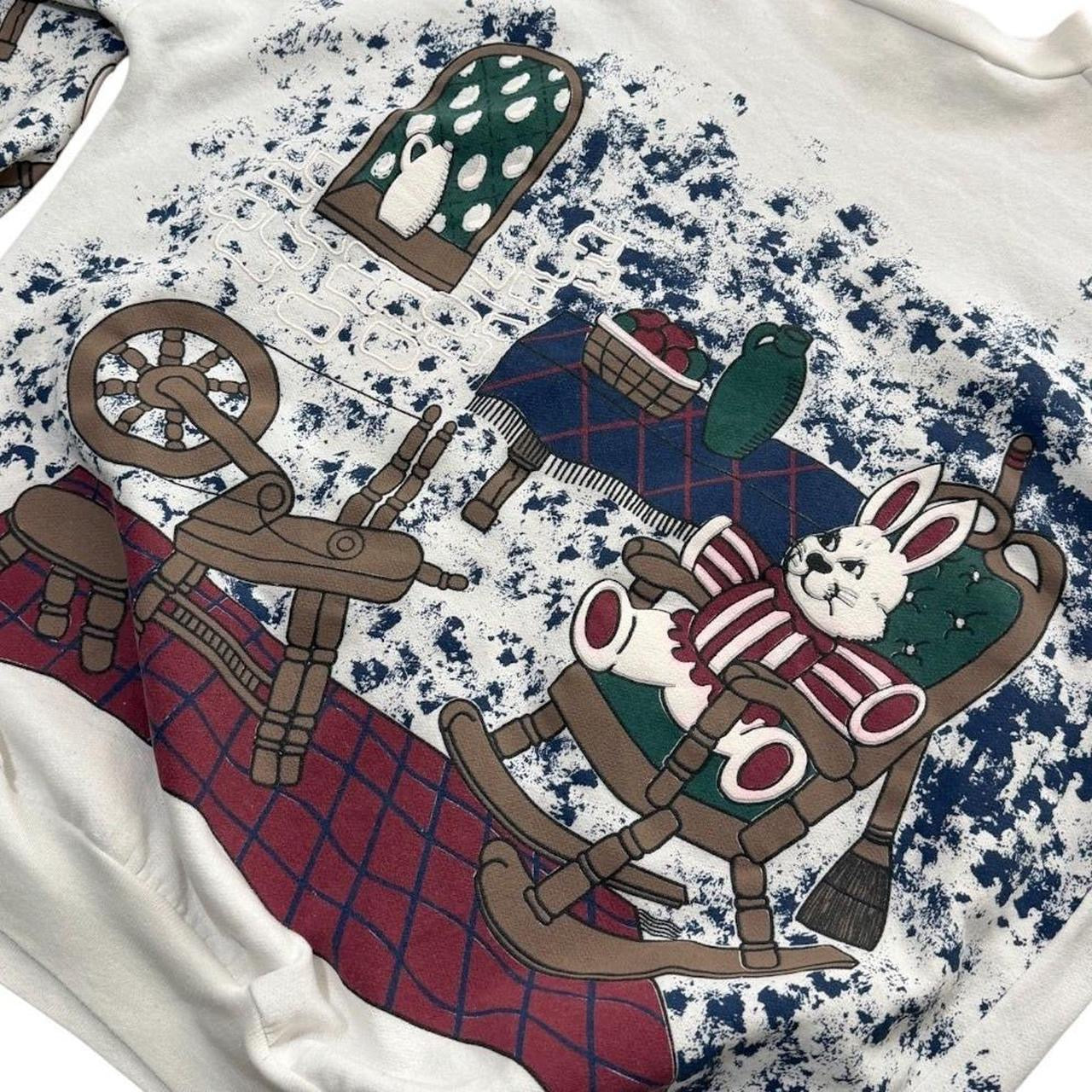 90s Cute Bunny AOP Puff Print Max & Ruby Rabbit Folk Cottage Art Sweater