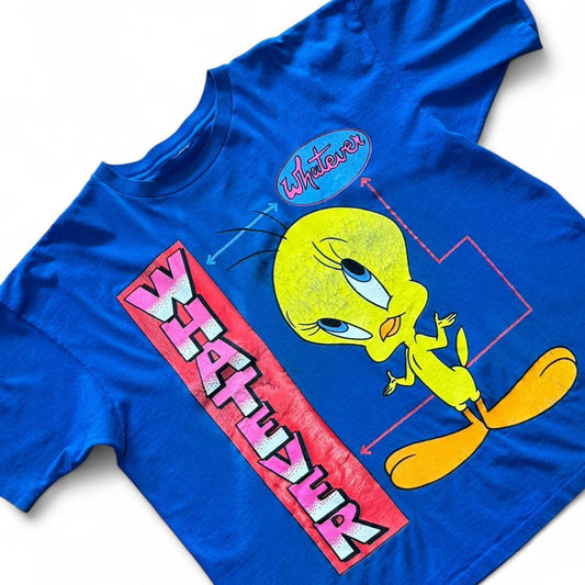 Looney Tunes Tweety Bird Cartoon “Whatever” Graphic Retro Blue Tee