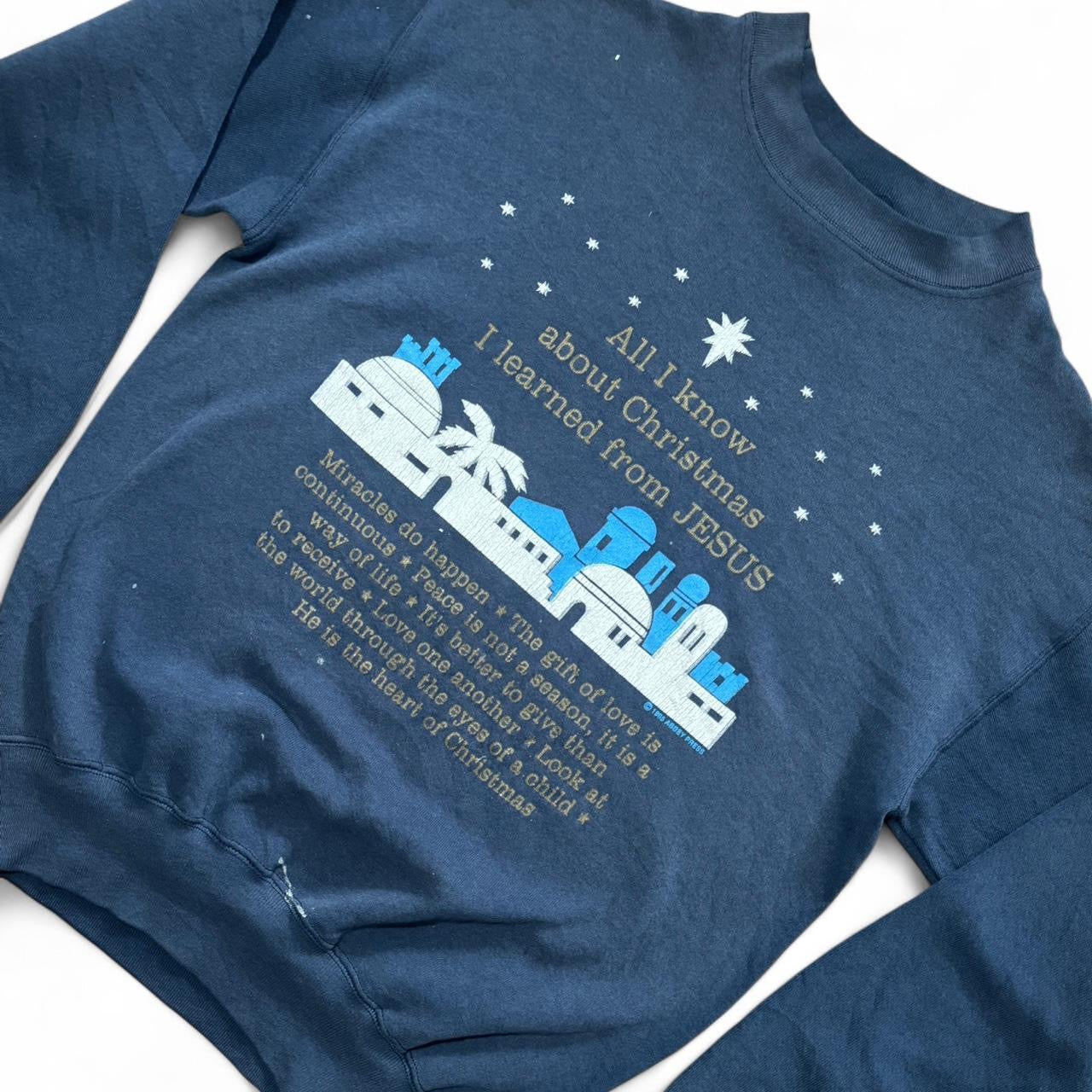 1995 Religious Jesus Christmas Navy Pullover Crewneck