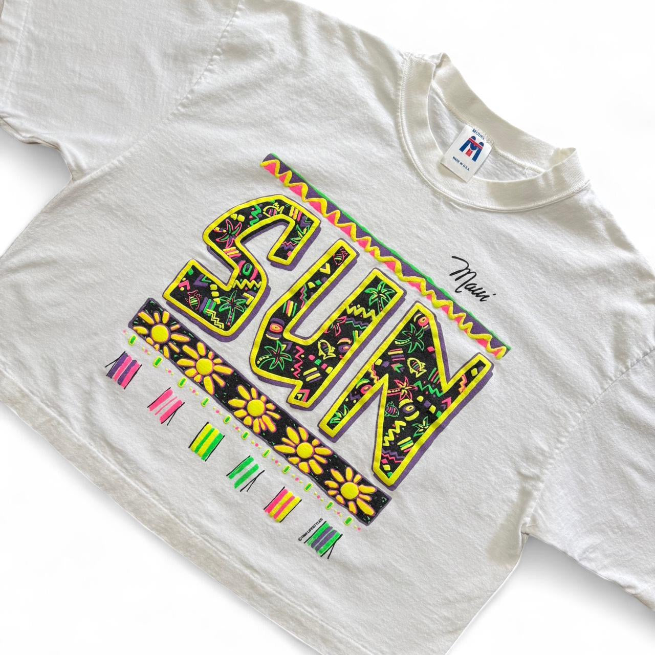 90s Puff Print Neon Maui Crop Top Shirt