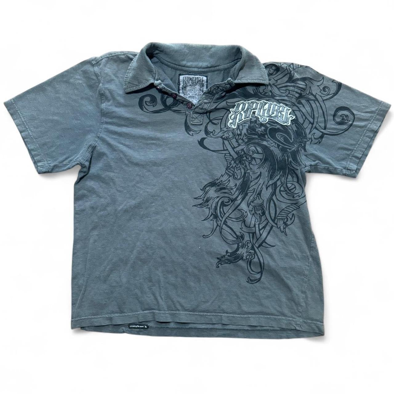 Y2K Grey Ripcurl Surf Graphic Polo Shirt