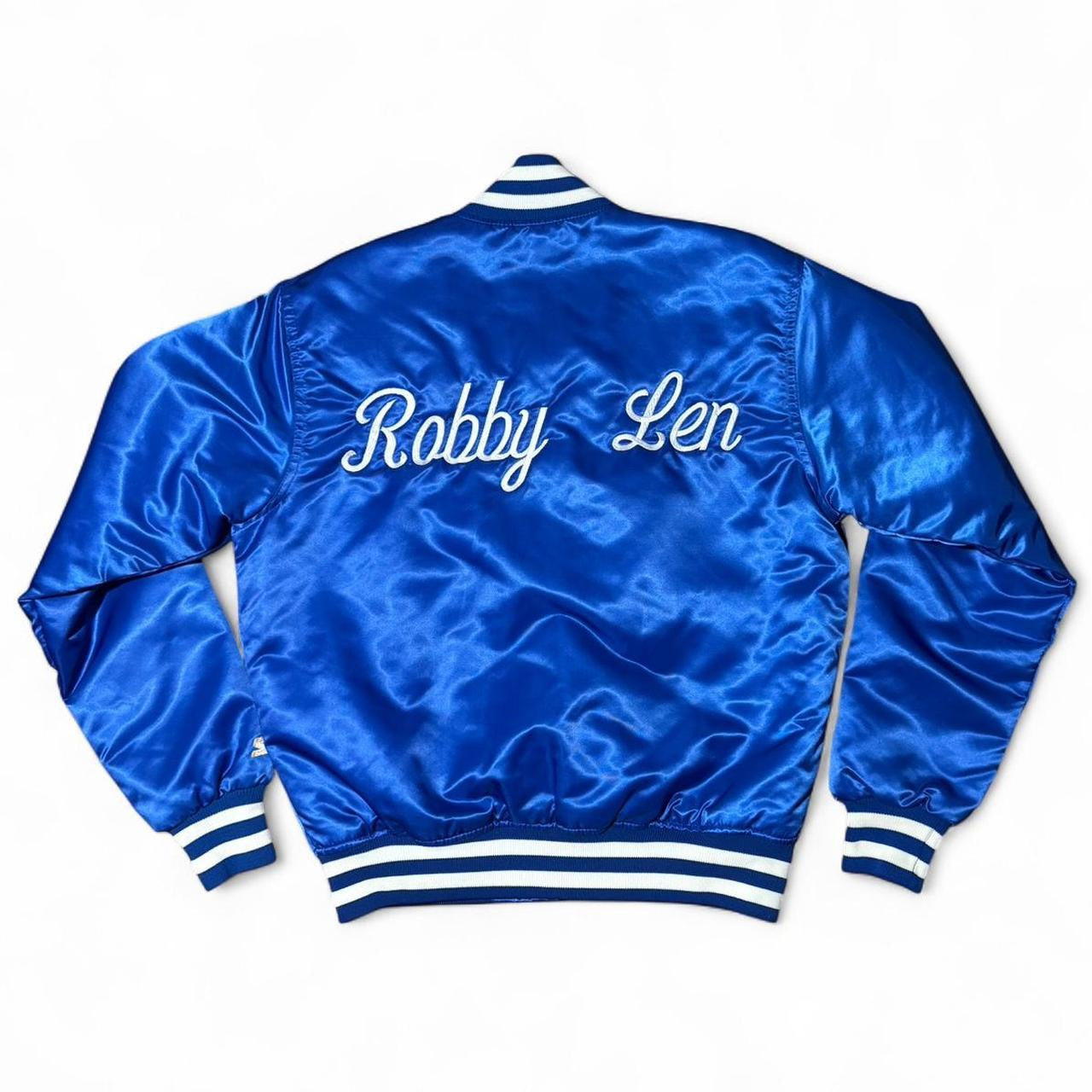 80s Satin Blue Embroidered ‘Robby Len’ Starter Varsity Jacket