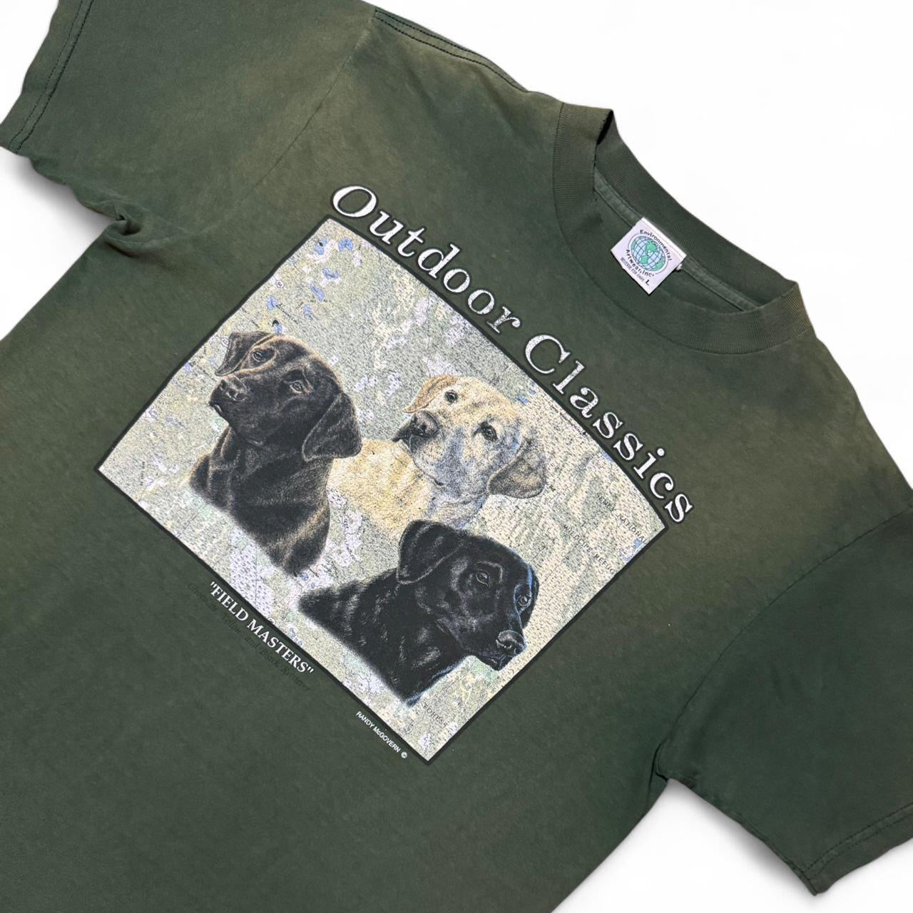 90s Field Masters Labrador Dogs Animal Puppy Faded Green Tee