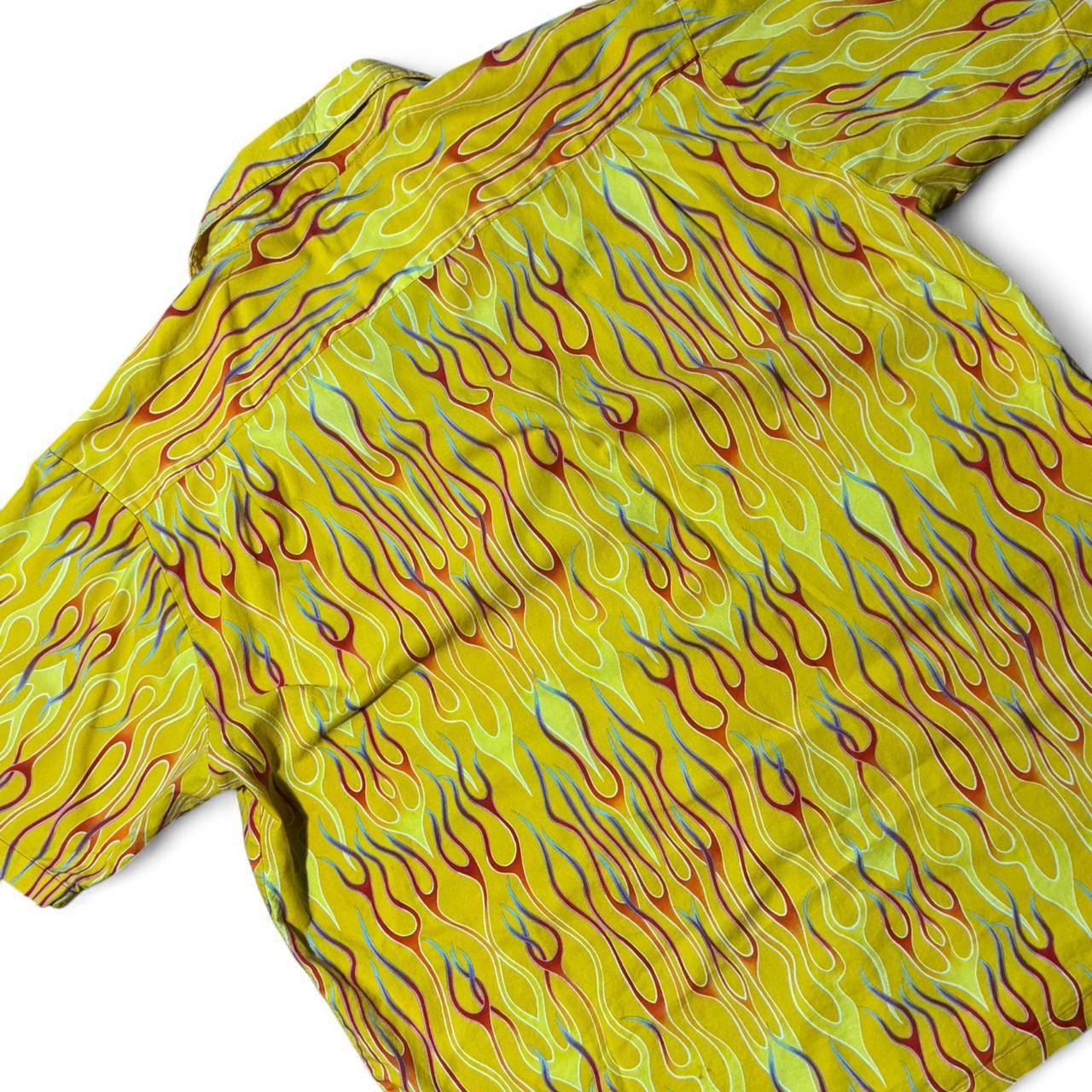 90s AOP Yellow Flames Gradient Button Up