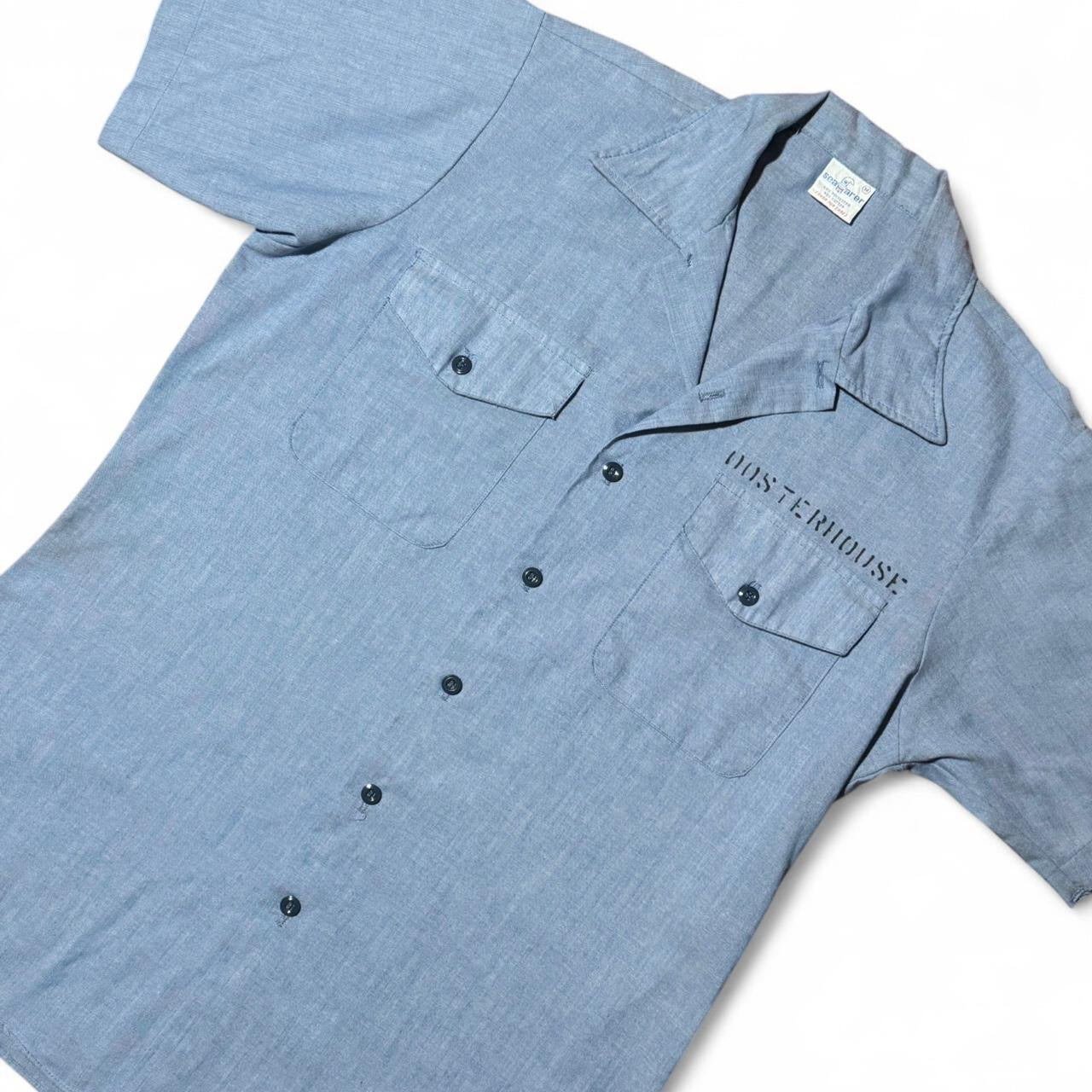 1980s Navy Crew Utility Uniform Button Up Chambray Shirt