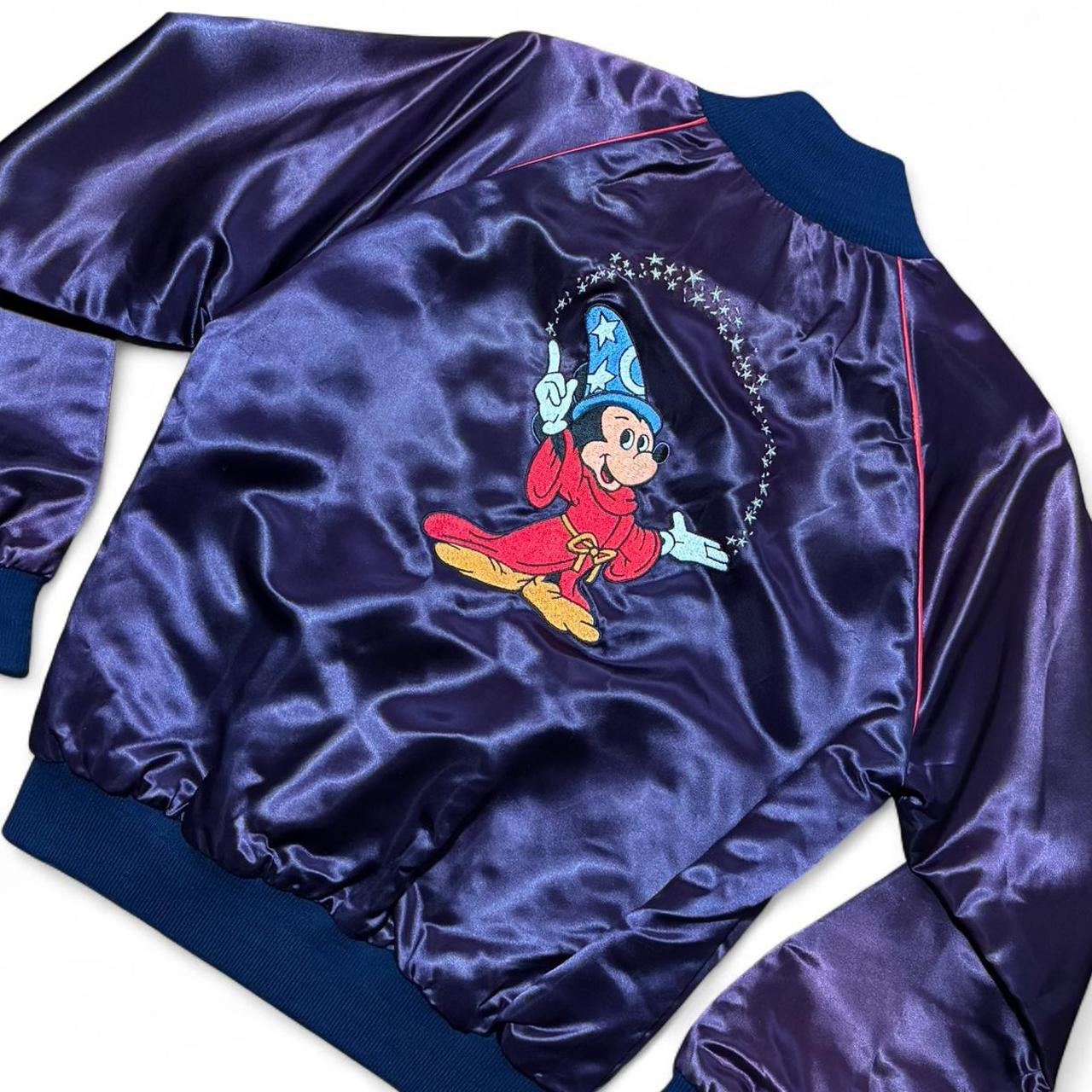 80s Disney Fantasia Mickey Mouse Satin Bomber Zip-Up Jacket