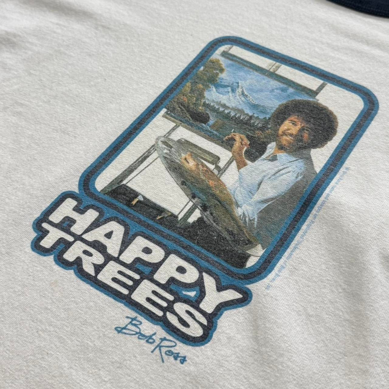 90s Bob Ross Happy Trees White/Navy Ringer
