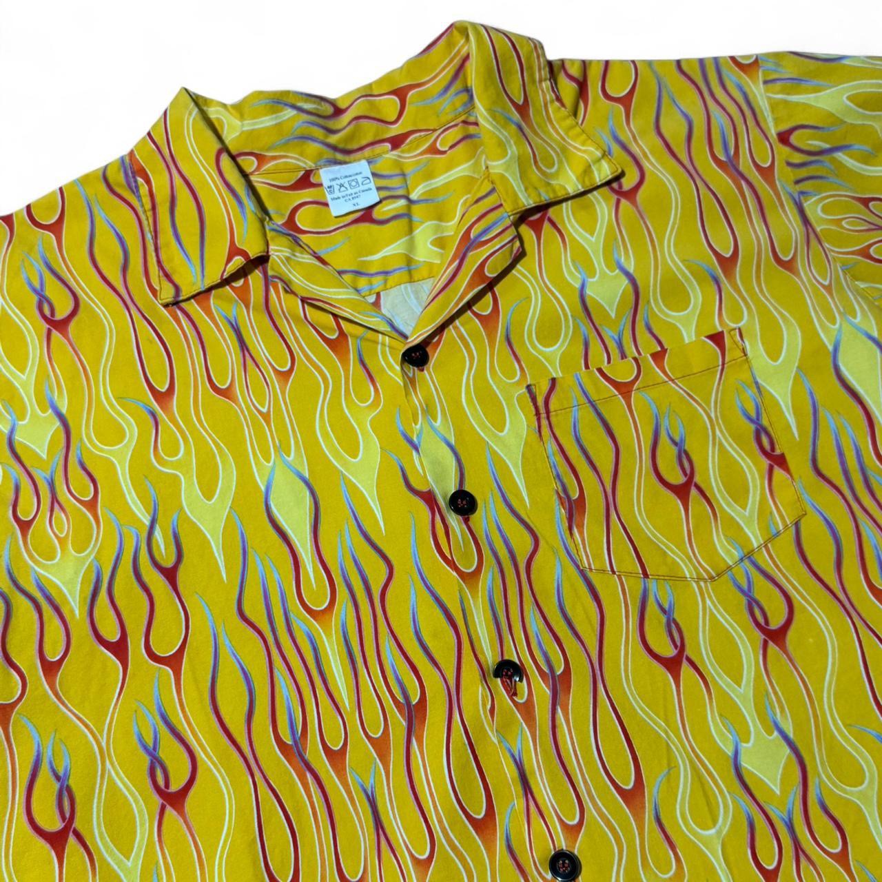 90s AOP Yellow Flames Gradient Button Up