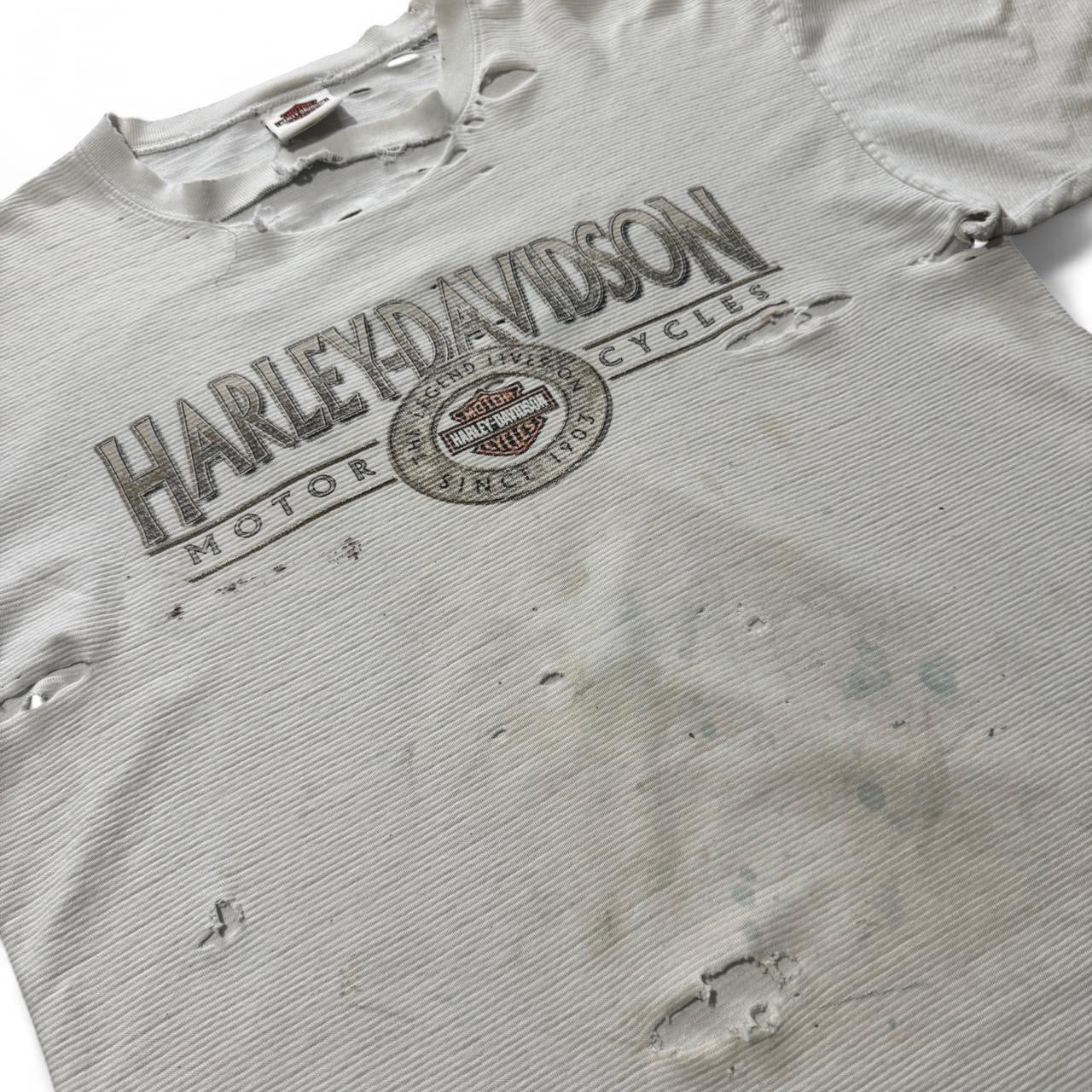90s Thrashed Harley Davidson Calgary Alberta Grey Ribbed Tee