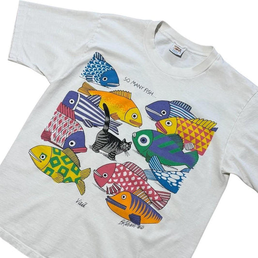 90s Crazy Shirts B. Kliban Cat So Many Fish Nature Art Graphic T-shirt