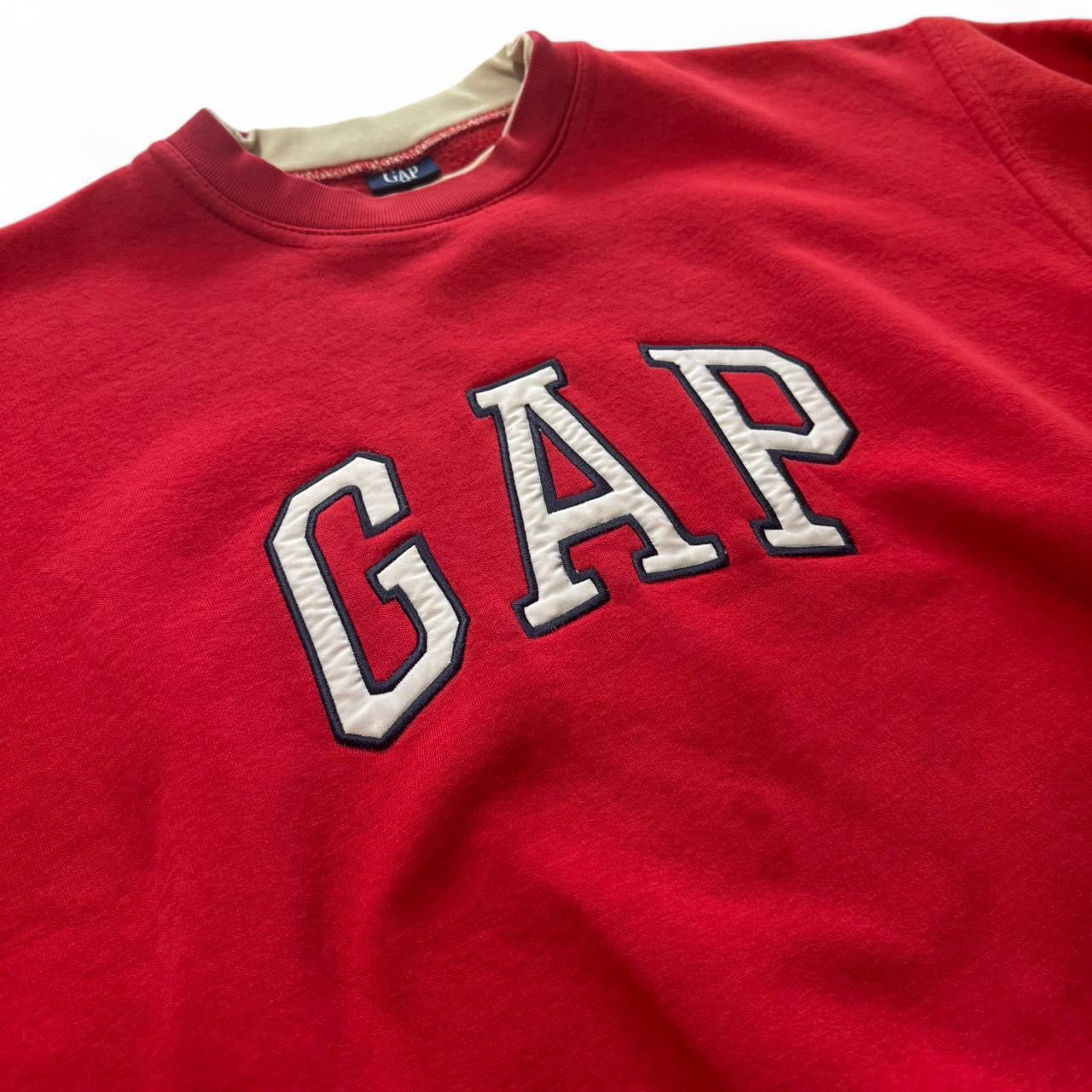 90s Gap Red Mock Neck Collar Embroidered Spellout Logo Crewneck