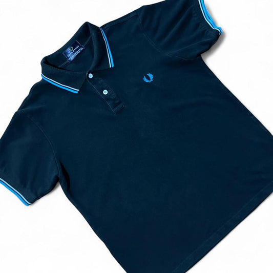 Y2K Fred Perry Black Blue Embroidered Polo Button Up T-shirt