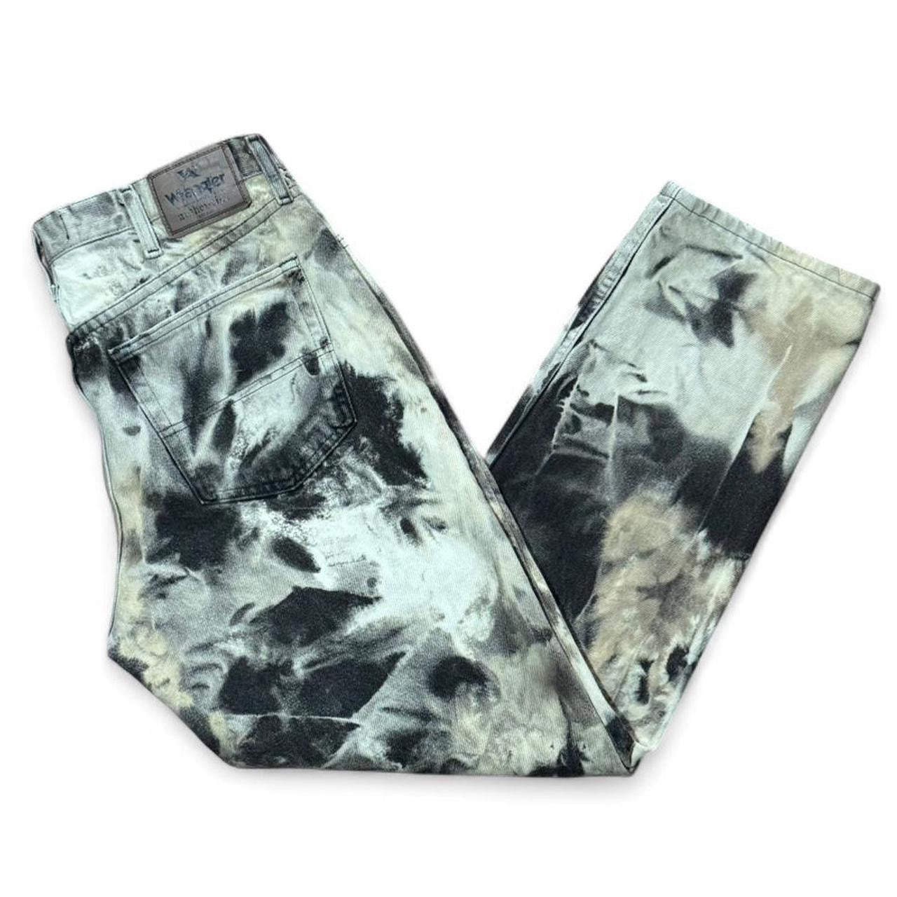 Bleach TieDye Black & White Wrangler Straight Leg Denim Jeans