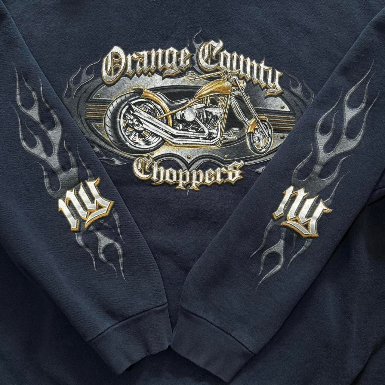 OCC Orange Country Choppers Navy Biker Flames Sleeve Hoodie