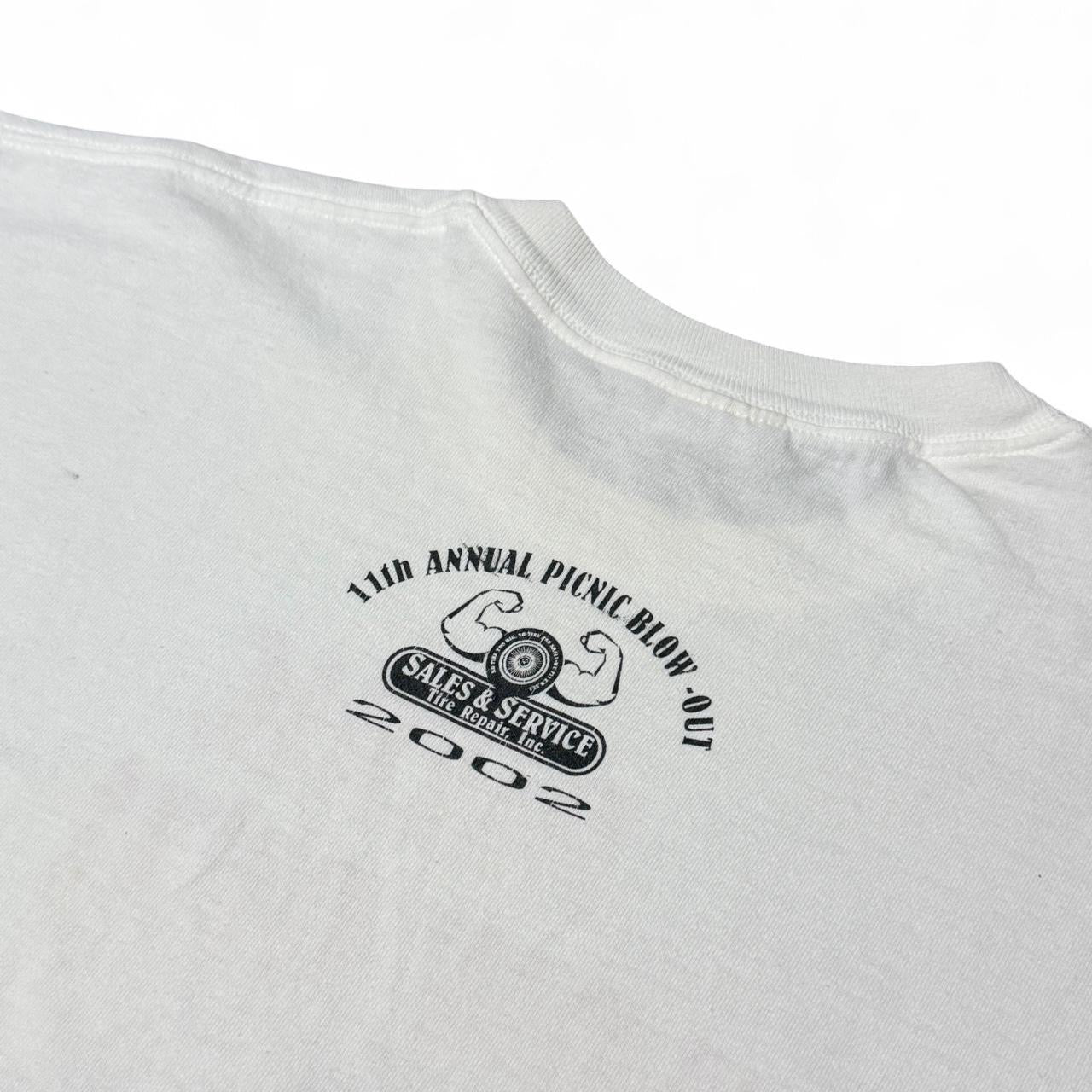 2002 Rat Fink Picnic Blowout Graphic Auto Shop Mechanic Tee