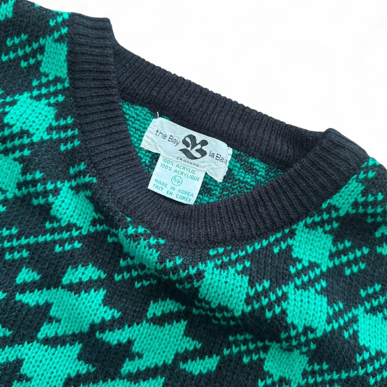 Hudsons Bag Green/Black Houndstooth Knitted Sweater