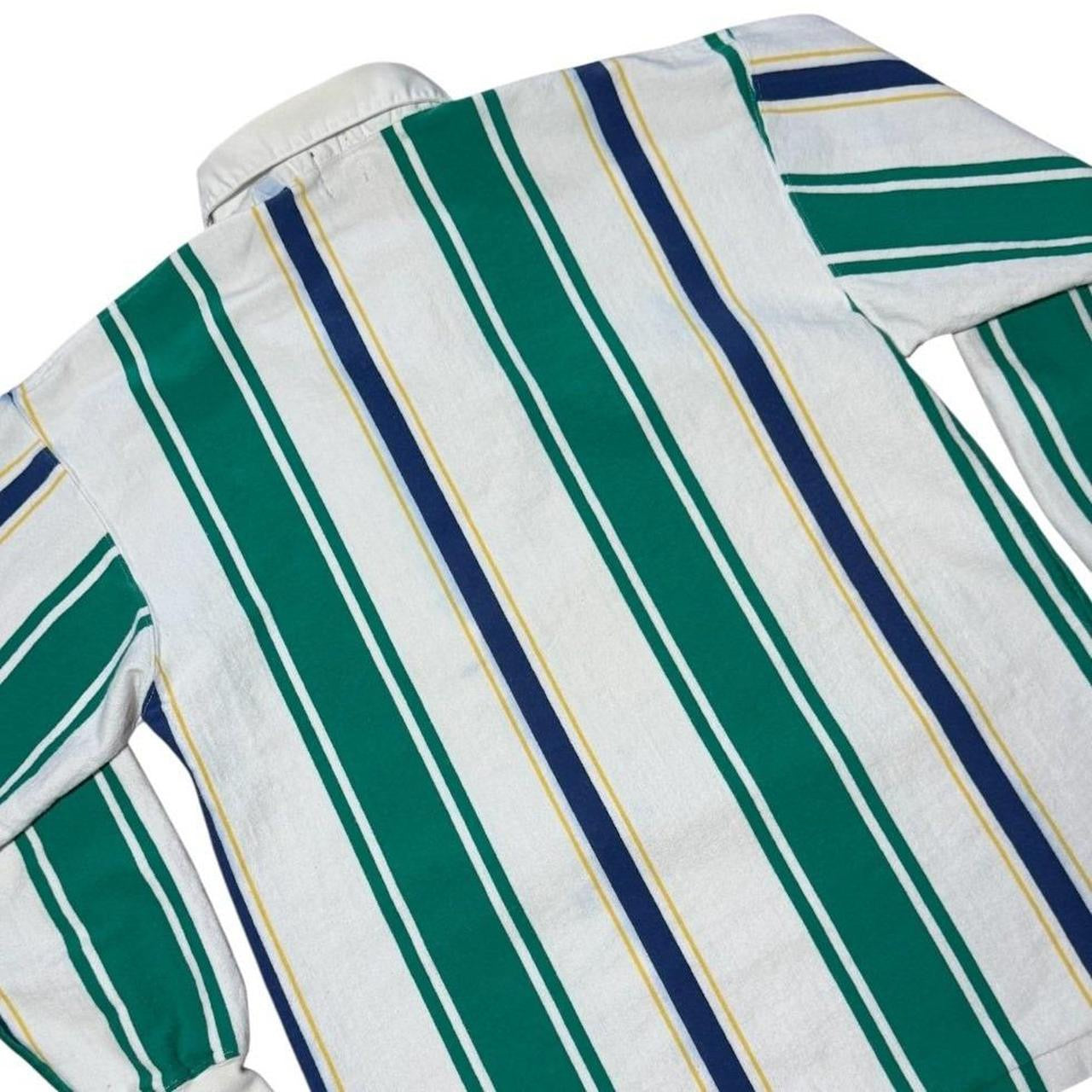 90s Gap Vertical Striped Rugby Polo Green Blue White Long Sleeve Shirt