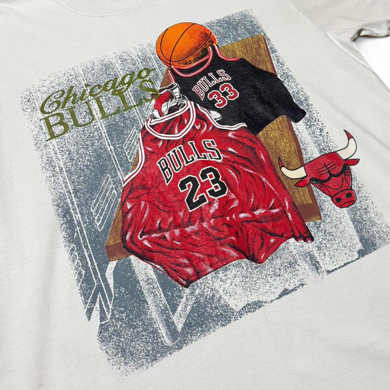 1990s Chicago Bulls Michael Jordan and Scottie Pippen NBA Glow in the Dark Basketball Retired Numbers Tee