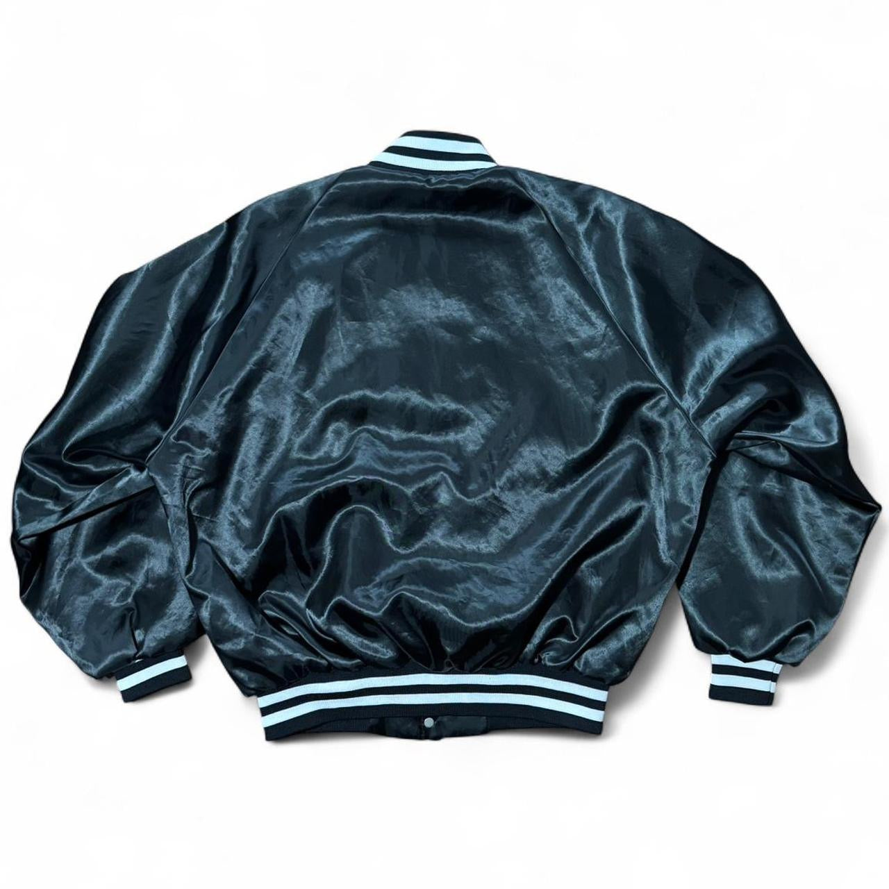 80s Black Nylon Varsity Hawaiian Touchdown Embroidered Button Up Jacket