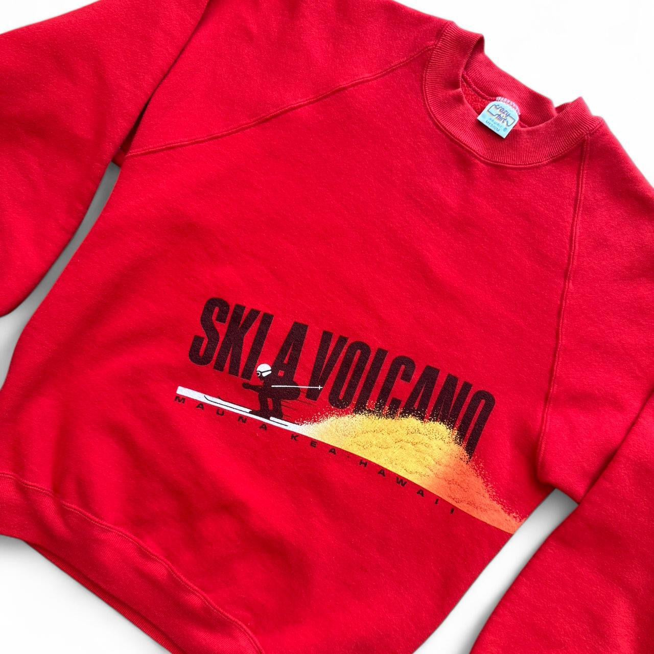 80s Ski a Volcano Red Crewneck Sweater