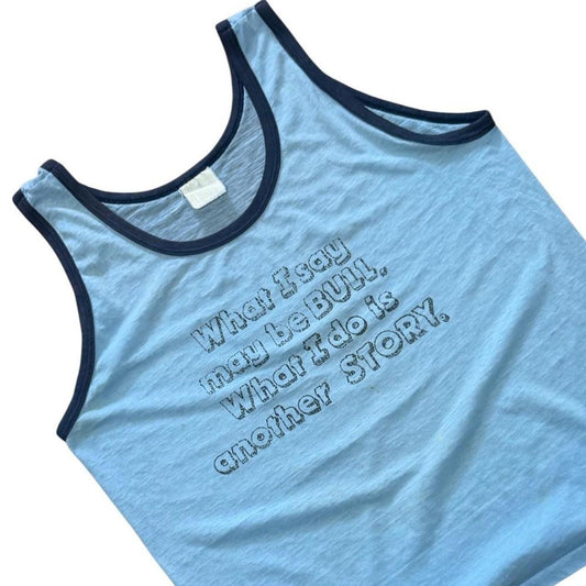 70s Baby Blue Funny Slogan Joke Novelty Quote Graphic Ringer Tank Top