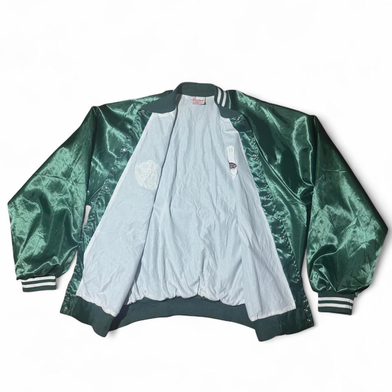 80s Green Satin Neches Tigers Varsity Bomber Jacket