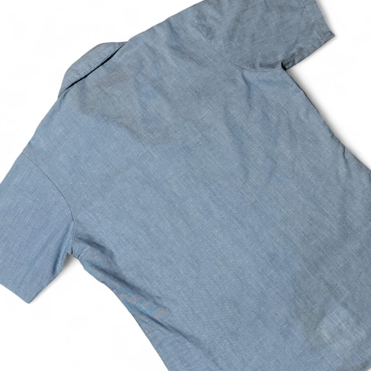 1980s Navy Crew Utility Uniform Button Up Chambray Shirt