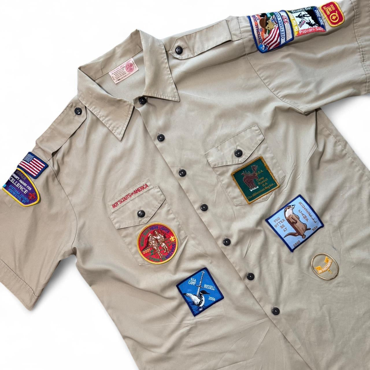 Vintage Boys Scouts Patched Uniform Shirt