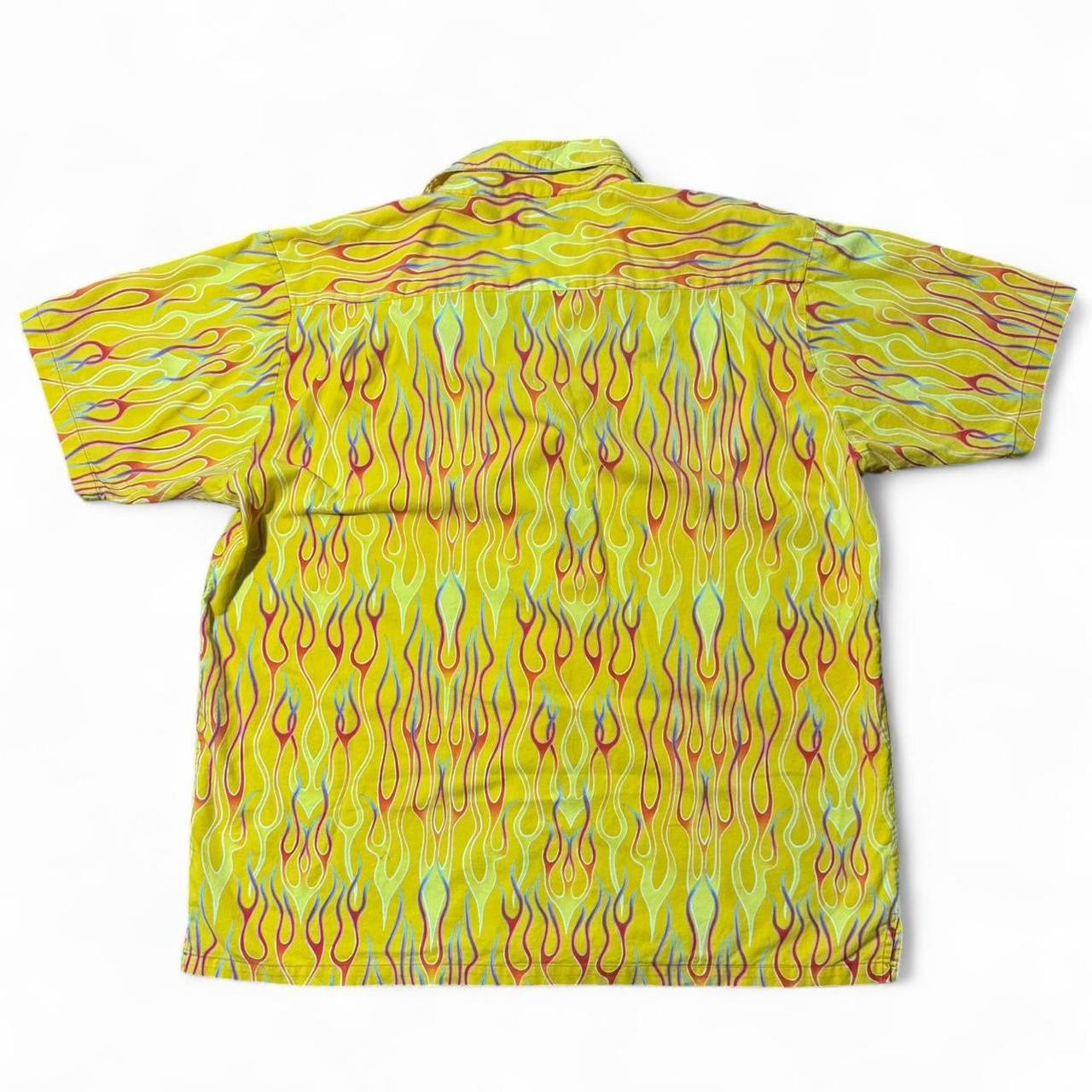 90s AOP Yellow Flames Gradient Button Up