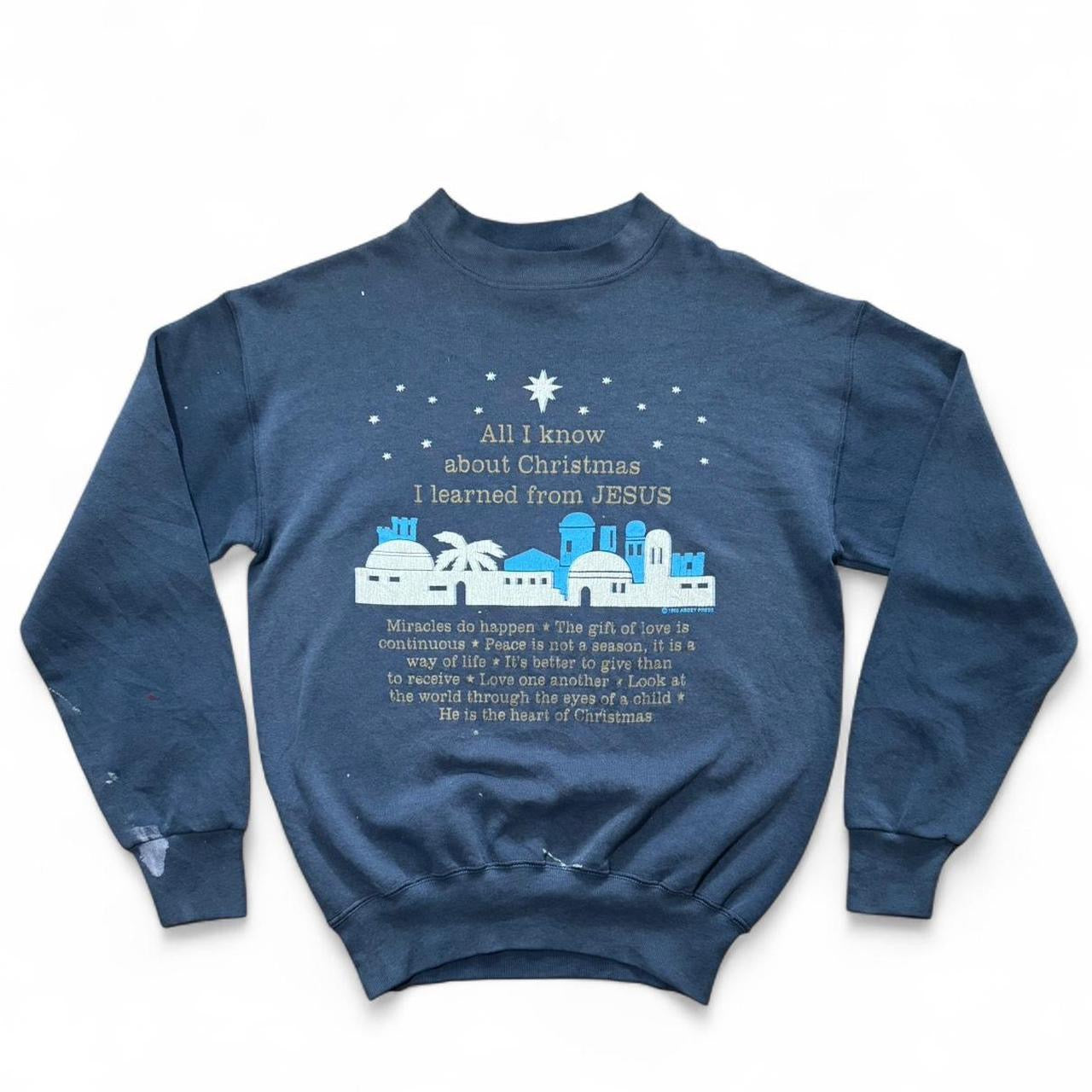 1995 Religious Jesus Christmas Navy Pullover Crewneck