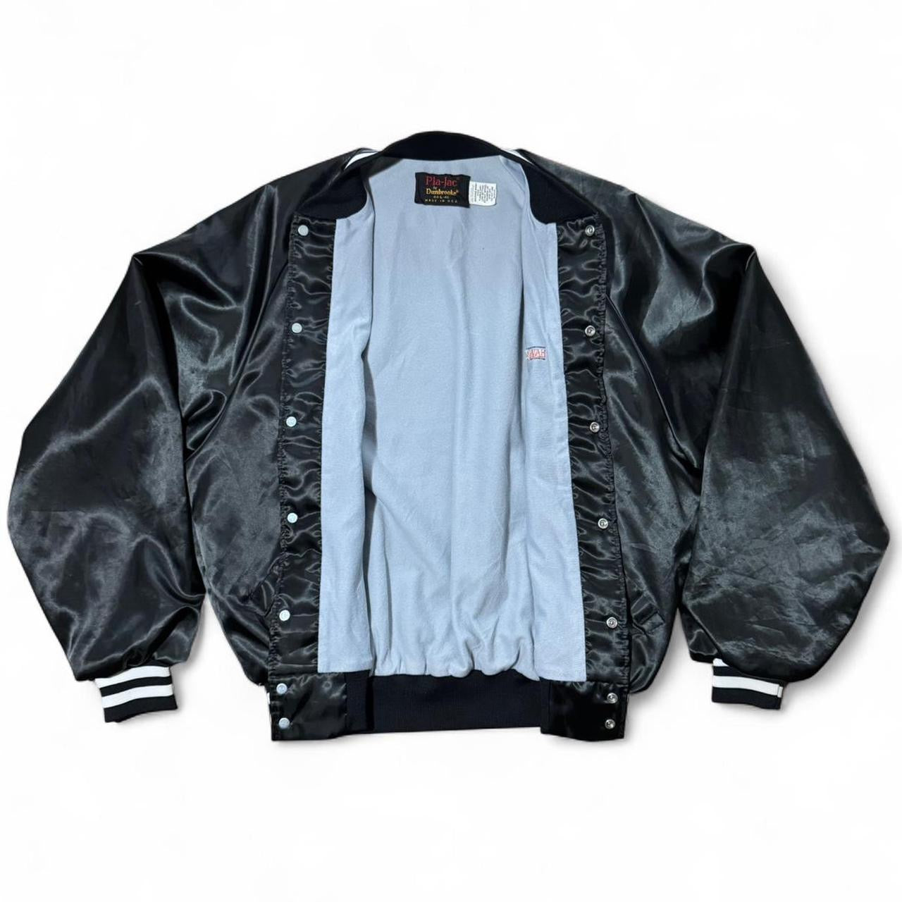 80s Black Nylon Varsity Hawaiian Touchdown Embroidered Button Up Jacket