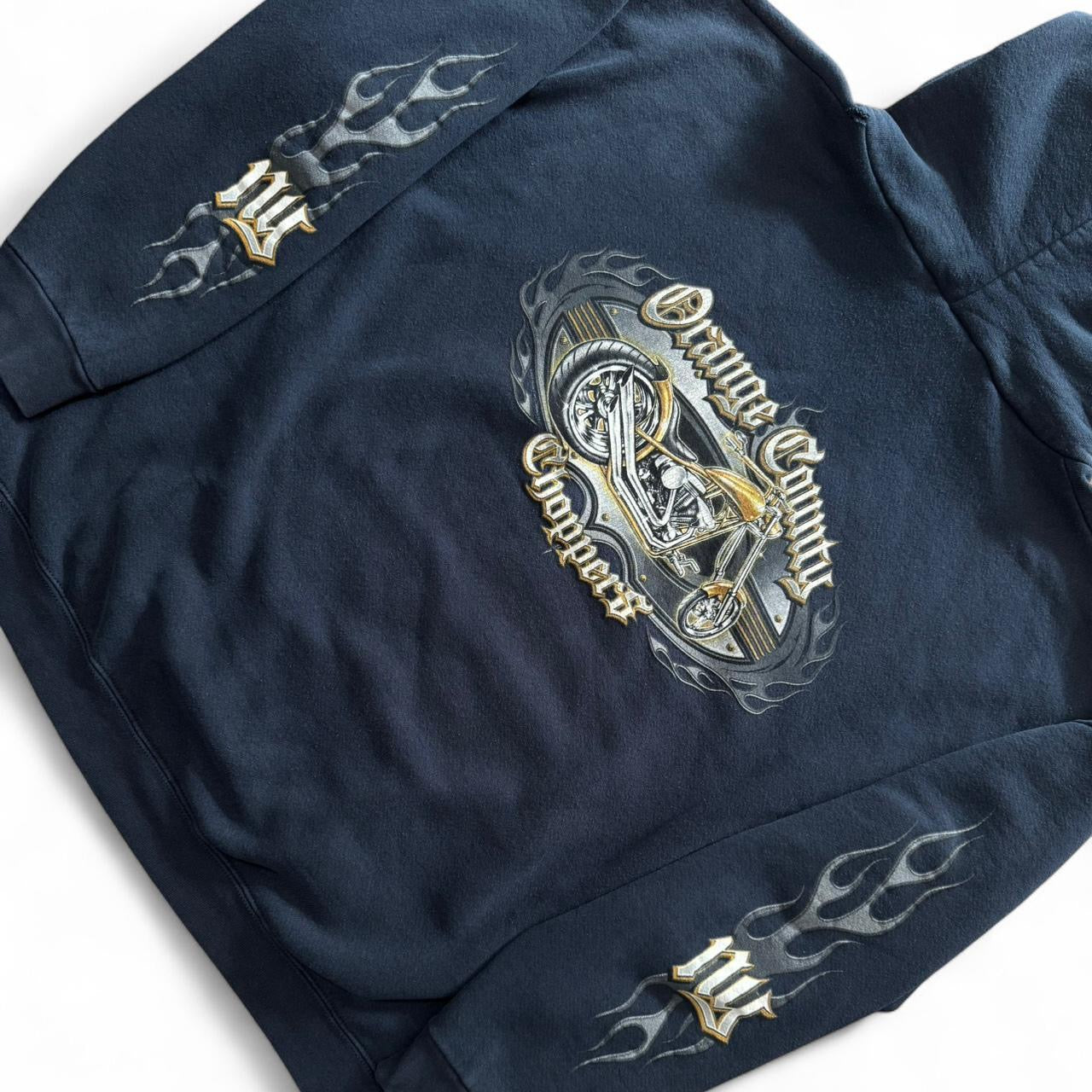 OCC Orange Country Choppers Navy Biker Flames Sleeve Hoodie