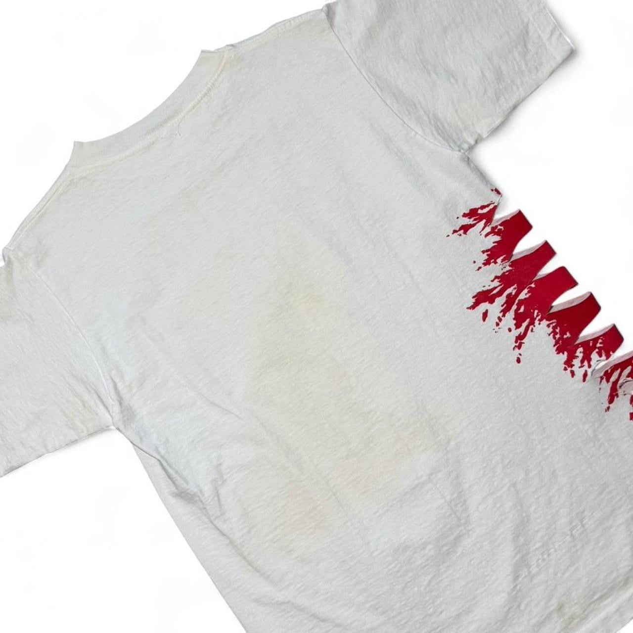90s Shark Attax Jaws Bite Side Cutout Realistic Art Graphic T-shirt