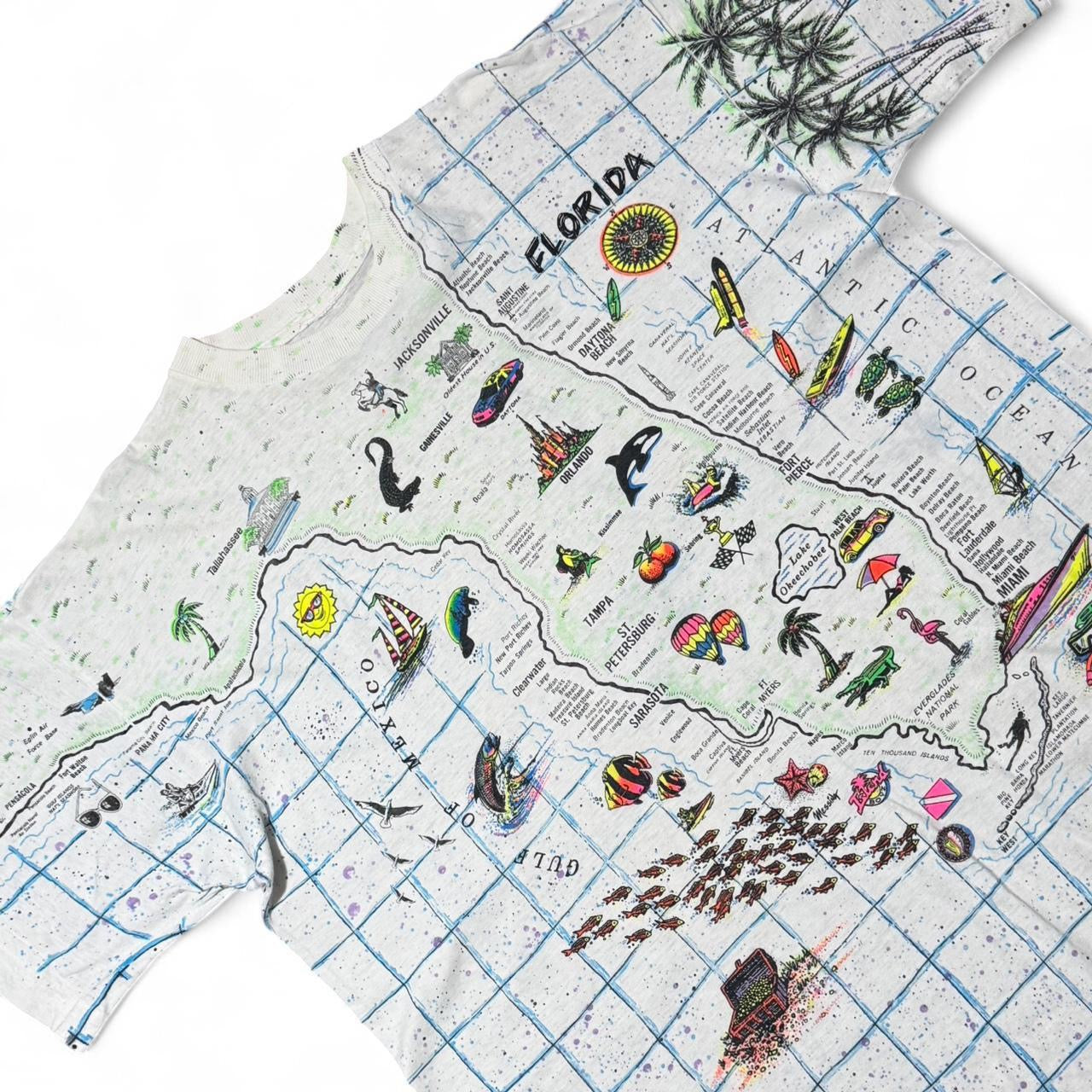 90s AOP Florida Map Print Graphic Tee