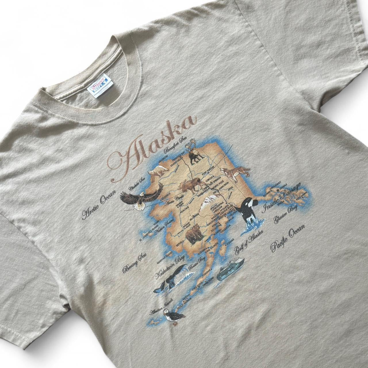 90s Alaska Map Animals of the Pacific Nature Wilderness Tee