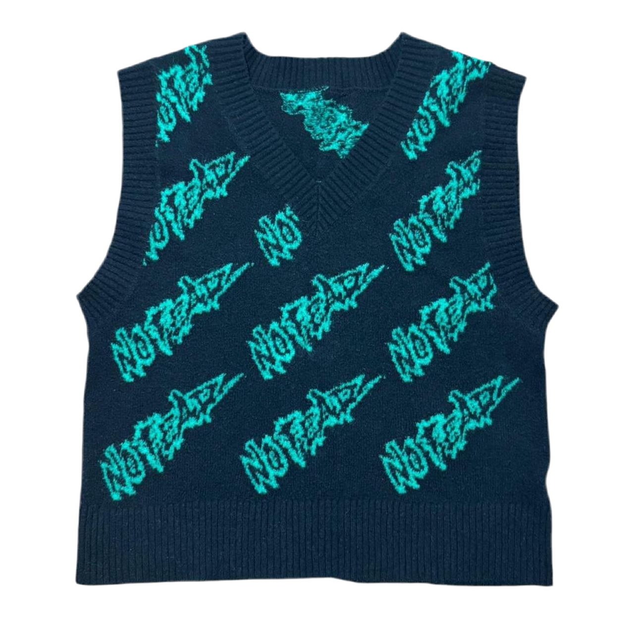 Y2K No Fear Knitted AOP Spellout Skater Vest