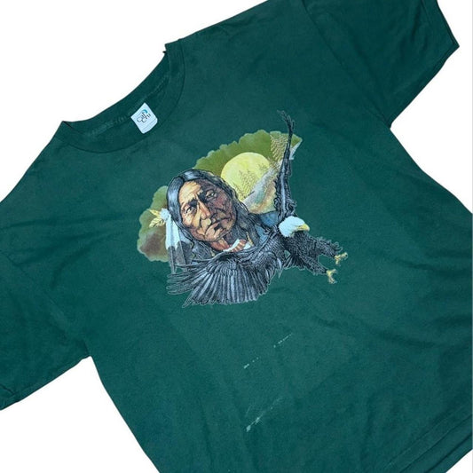 Vintage 90s Aboriginal Chief Soaring Eagle Bird Animal Nature Wilderness T-Shirt