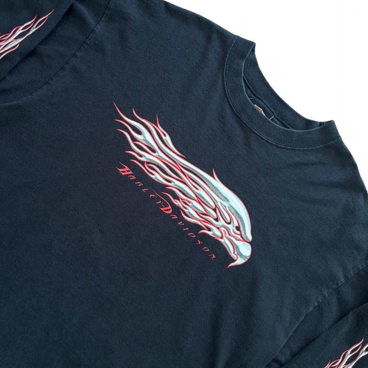 Vintage Harley Davidson Red Tribal Flaming Eagle Green River Wyoming Biker Motorcycle Long Sleeve