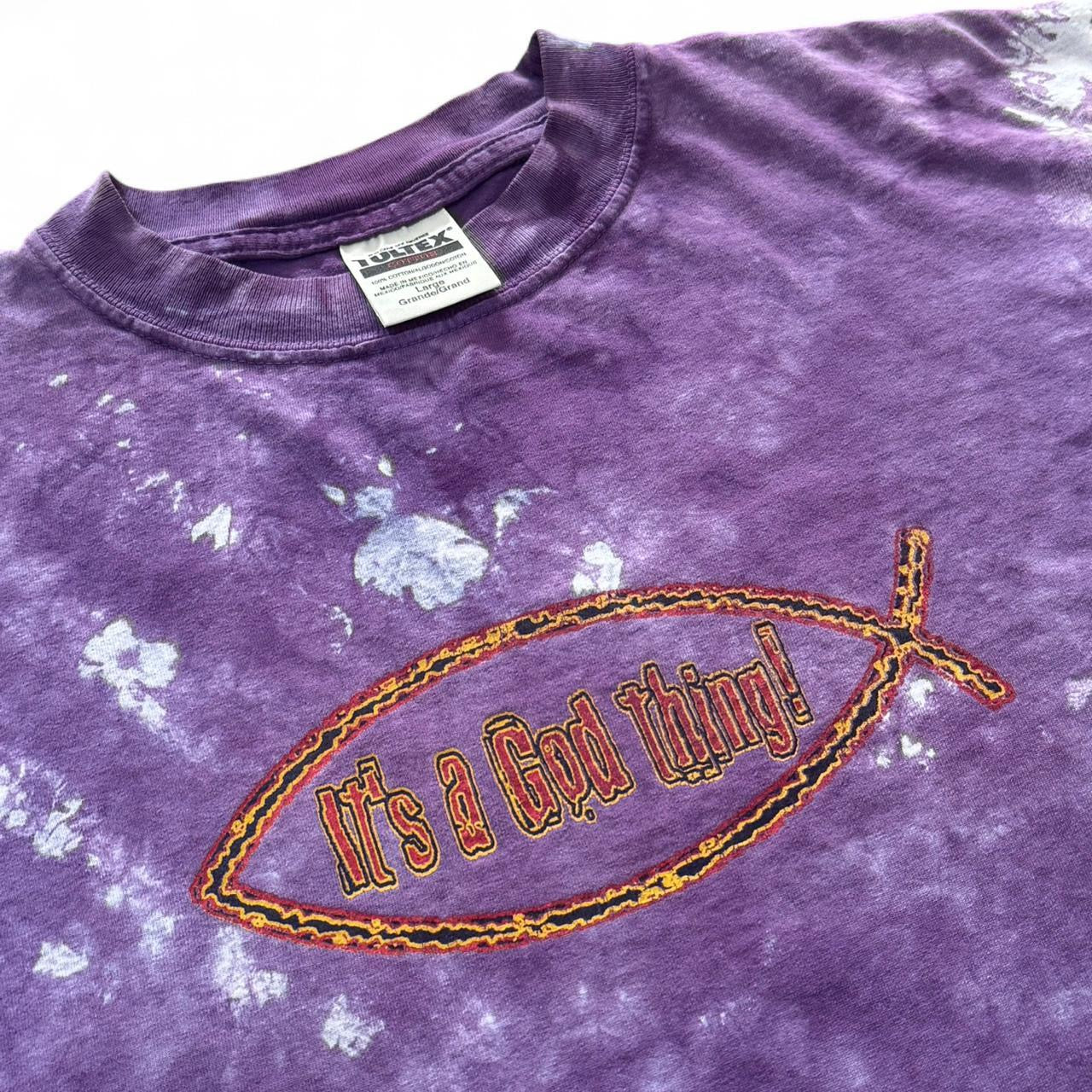 90s Tie-dyed Purple Jesus Fish Religious God T