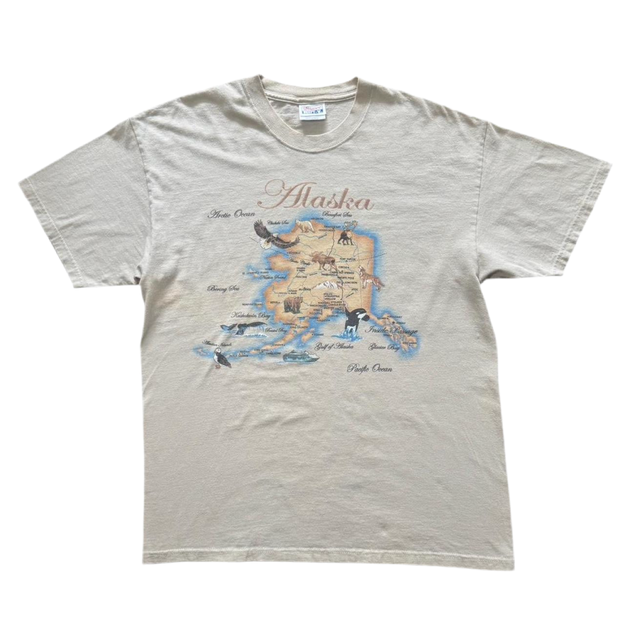 90s Alaska Map Animals of the Pacific Nature Wilderness Tee