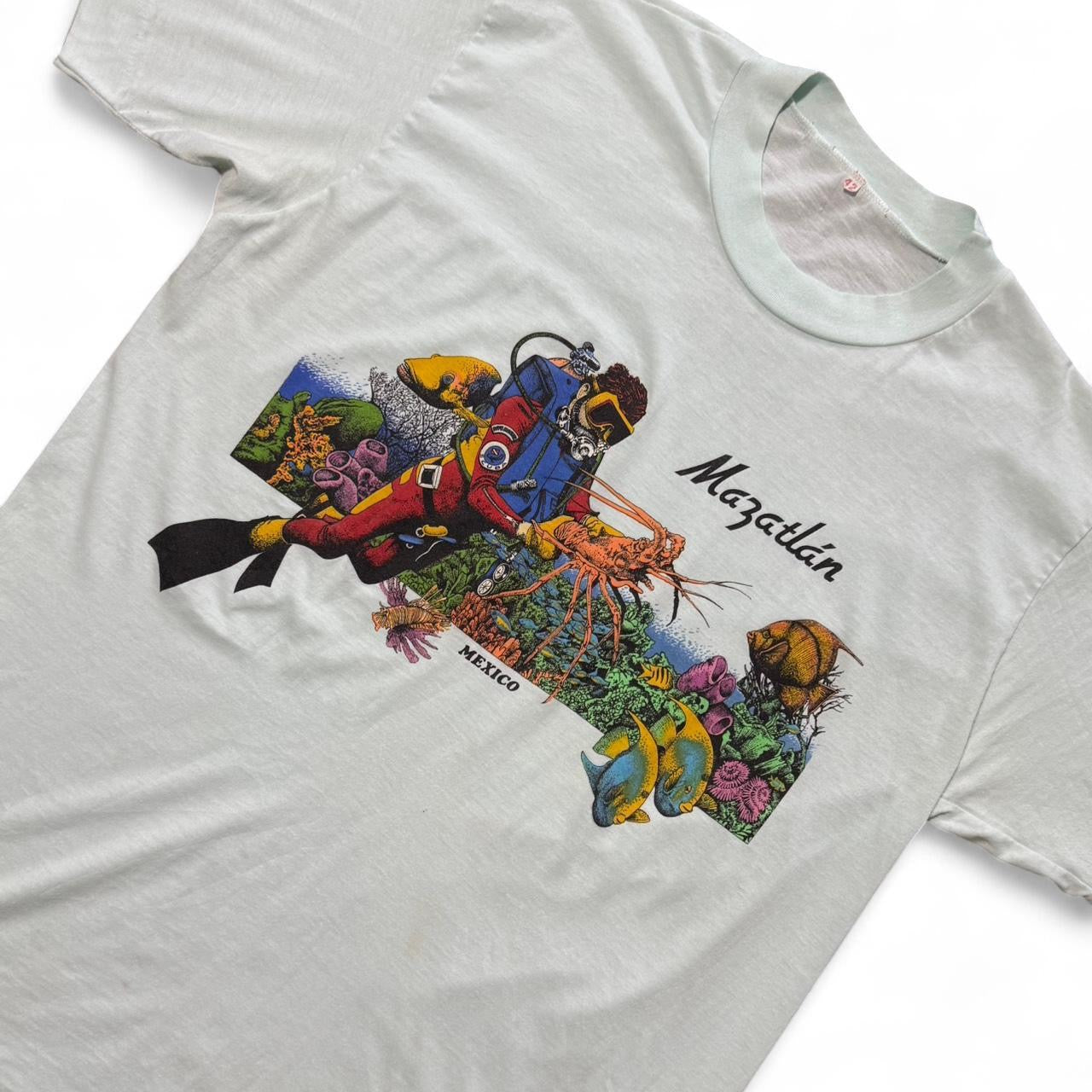 80s Mazatlan Mexico Blue Scuba Diver Tee