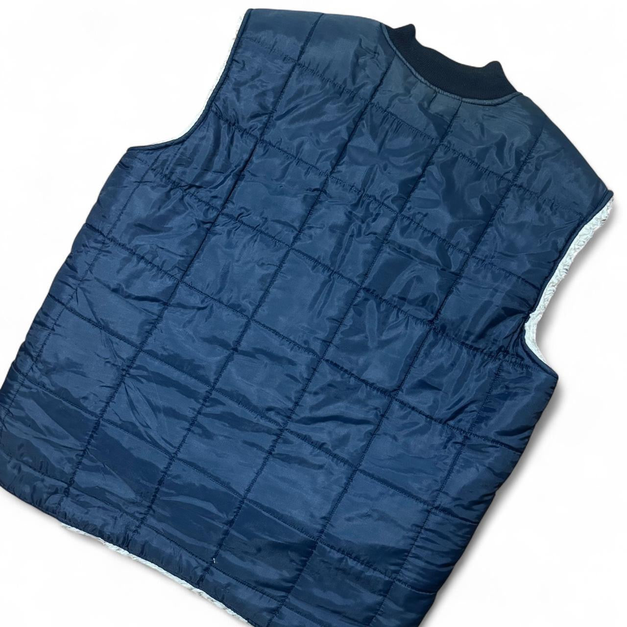 70s Navy Blue Sherpa Lined Sexton Quilted Vest